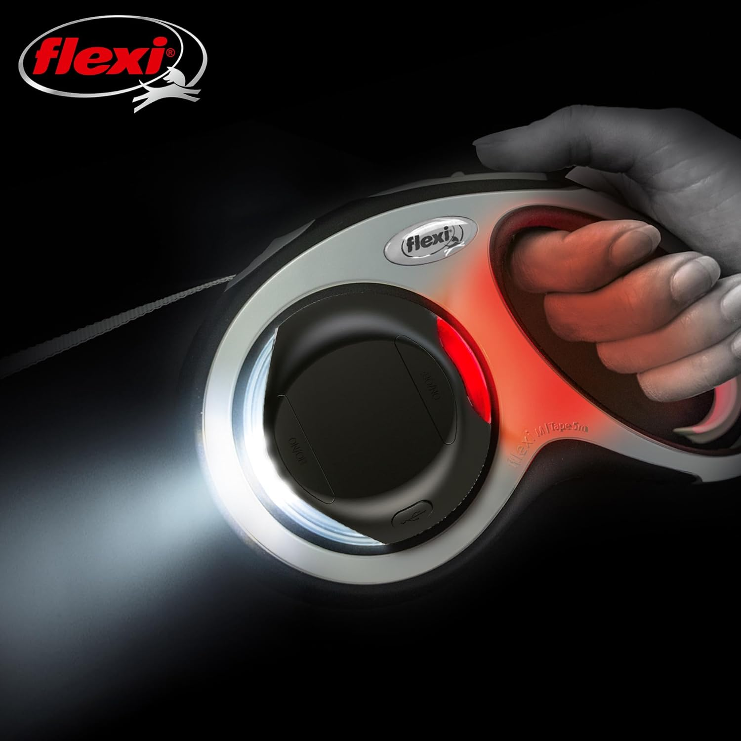 FLEXI LED Lighting System for Flexi Retractable Leashes with Rechargeable Batteries - Splashproof - Black image number 4