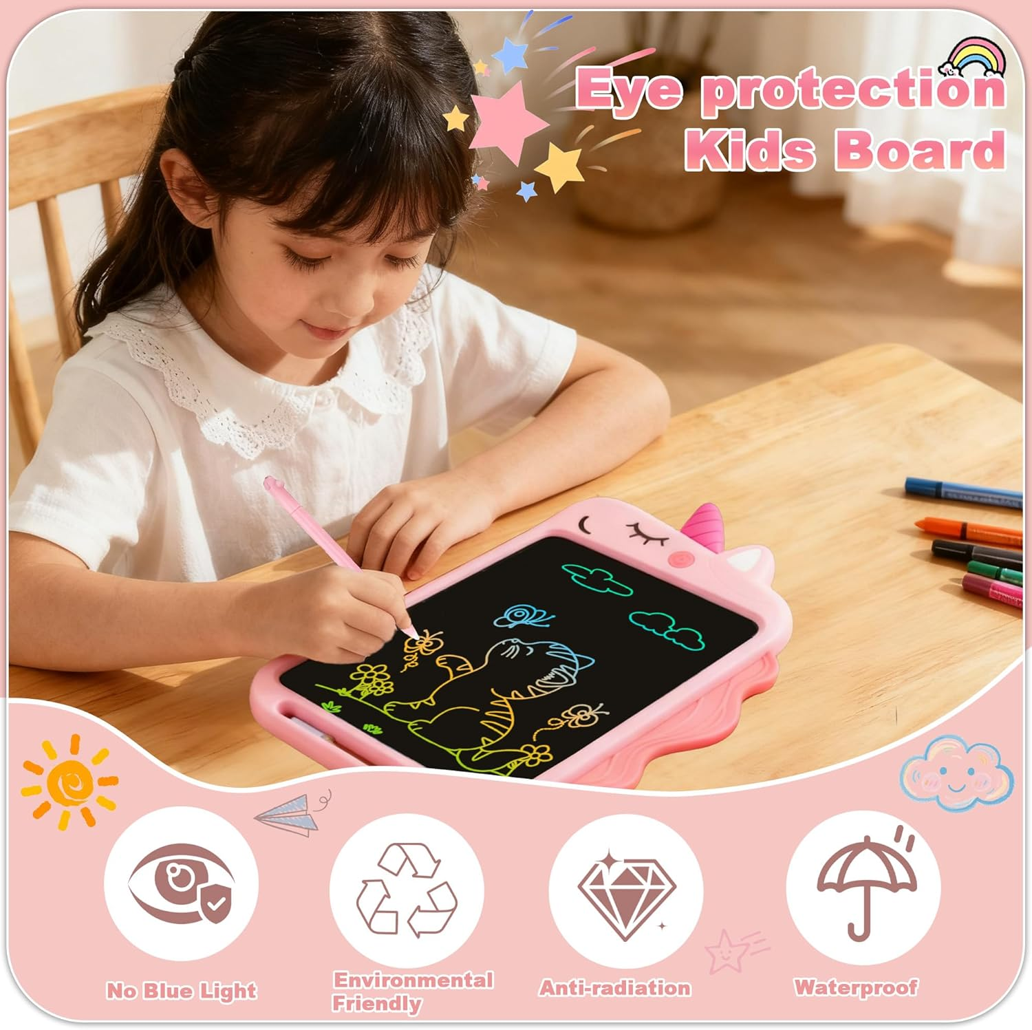 LCD Writing Tablet Kids Toys, 10 Inch Drawing Board Toys for 3 4 5 6 Year Old Girls Gifts, Erasable and Portable Doodle Board for Toddler, Educational Birthday Writing Tablet Gift image number 4