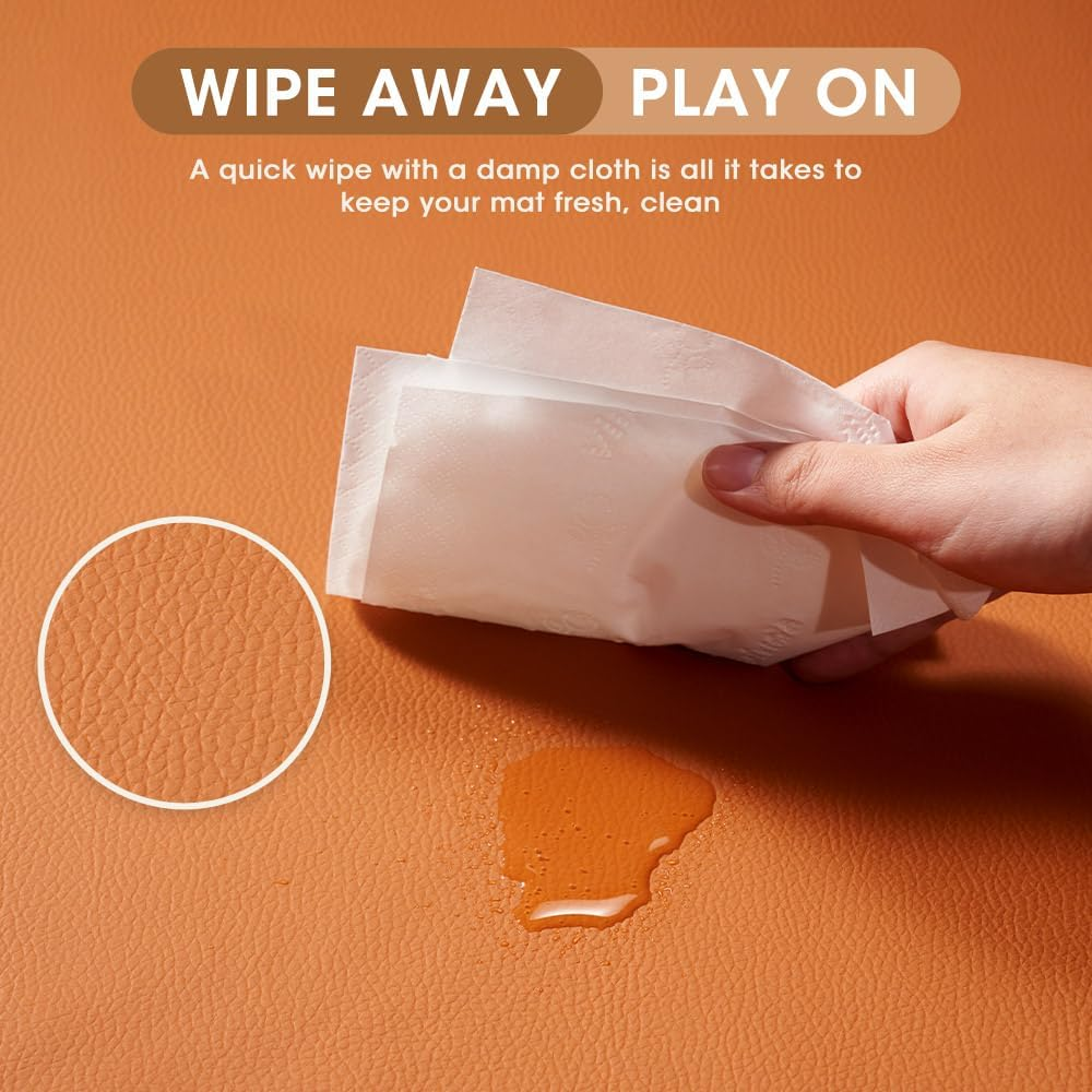 Playpals Thick Baby Play Mat, Soft Vegan Leather Floor Mat with Removable Washable Cover, Wipe Clean Crawling Mat, Non-Slip Soft Play Mat for Infants, Babies, Toddlers, 121X121Cm, Brown-Orange image number 1