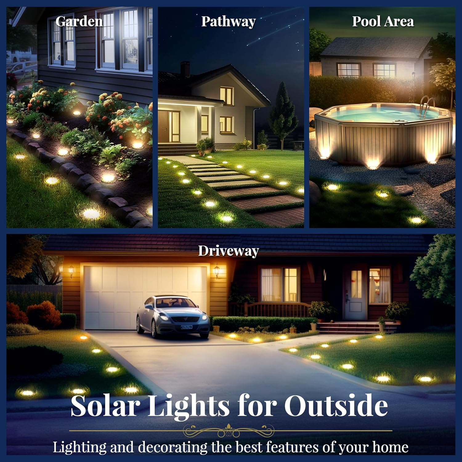 Solar Ground Lights, 12 Pack Solar Lights Outdoor Waterproof, 8 LED Solar Powered Landscape Lighting for Garden Yard Patio Driveway Pathway Walkway (Warm White) - Cold White image number 7