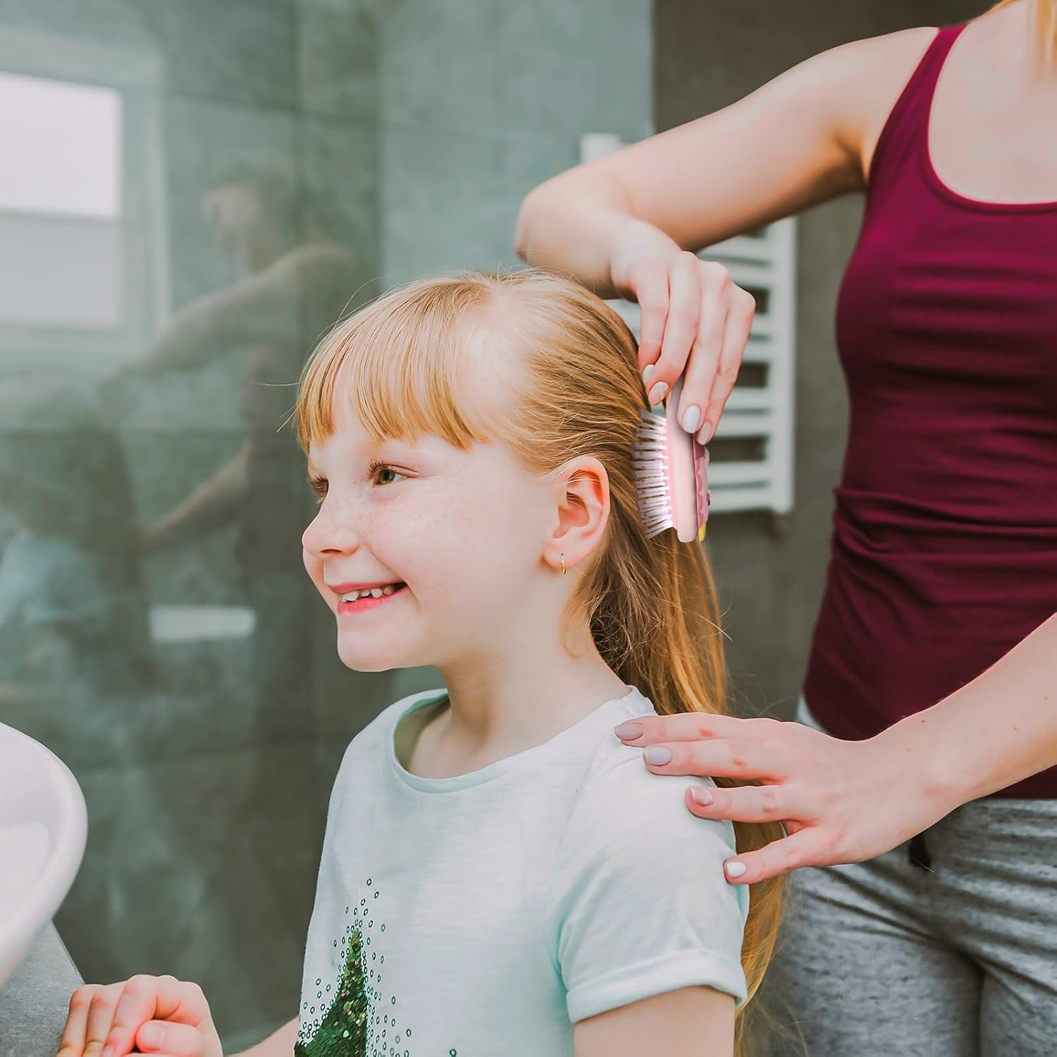 Toddler Detangler Massage Hair Brush with Air Cushion for Thin Kids Hair - Pink - 2.Pink image number 6
