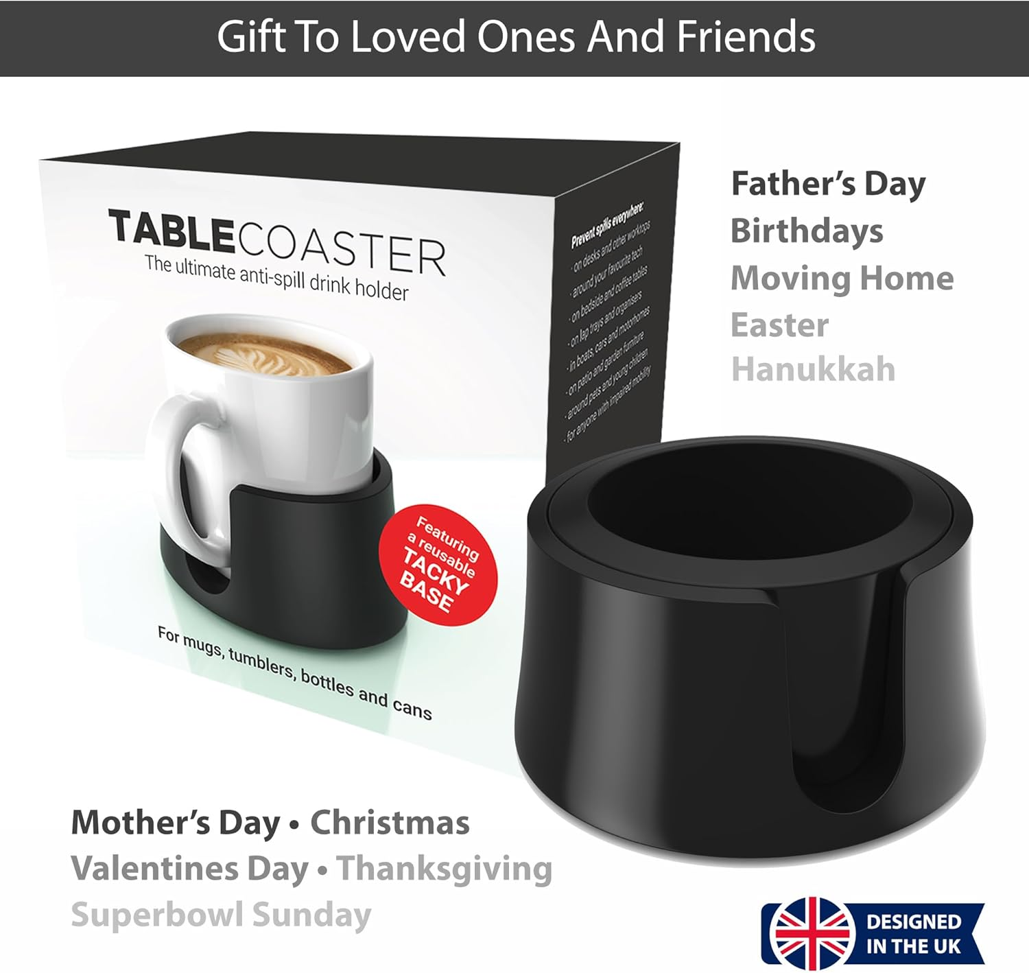 Tablecoaster - the Ultimate Anti-Spill Drink Holder, Jet Black - Black image number 5