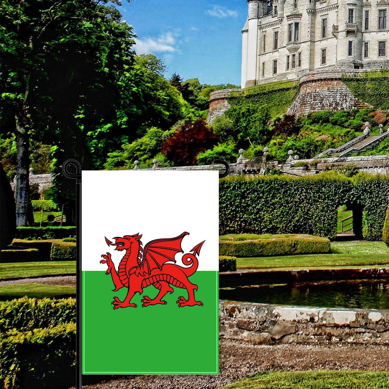 12&times;18 Inch Welsh Garden Flag,30&times;45Cm Wales Garden Decor,Double Side Digital Printed 210D Polyester Decoration for Garden Patio image number 1