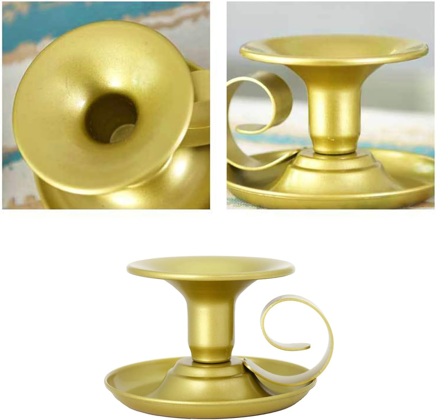 Candle Holder 2Pcs, Taper Metal Candle Stick Holder, Classic Candlestick Stand for Elegant Table Decor, Ideal for Parties, Weddings, and Home Lighting (Gold) - Black image number 4