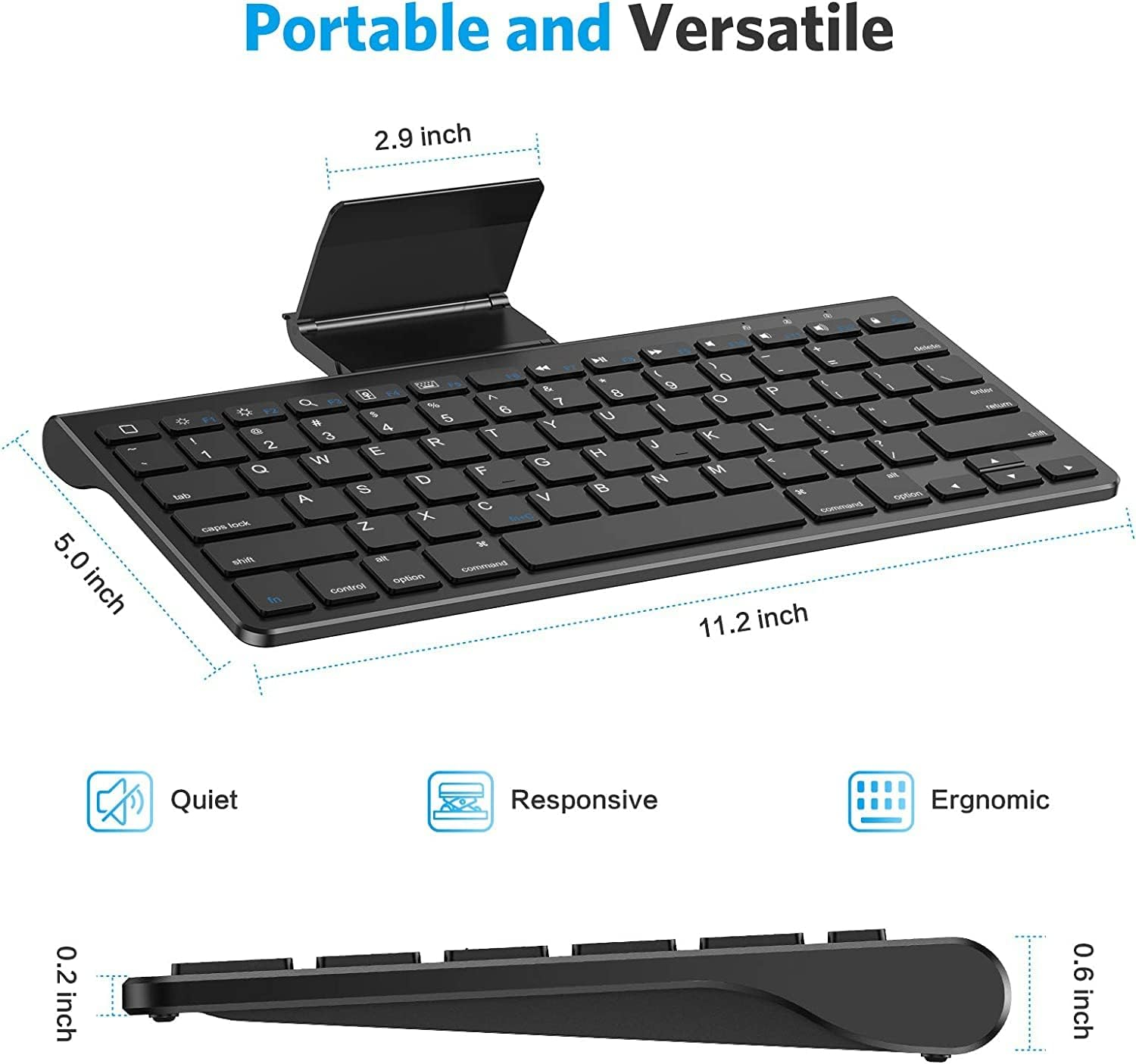 OMOTON Ultra-Slim Bluetooth Keyboard with Sliding Stand for New Ipad 2017, Ipad Pro, Ipad Mini 4/3/2/1, Ipad 4/3/2, Iphone 8/8 Plus, Iphone X and Other Bluetooth Enabled Devices (Black) - White image number 2