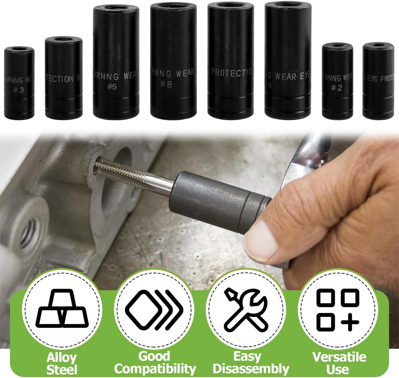 Bestgle 8 Pcs Tap Socket Set, 1/4" & 3/8" Square Drive Tap Socket Adapter, Screw Thread Taps Sockets Wrench Adapter Holders Fits All MCTI Standard Taps (1/2" & 1/8" NPT, up to 12Mm) image number 5