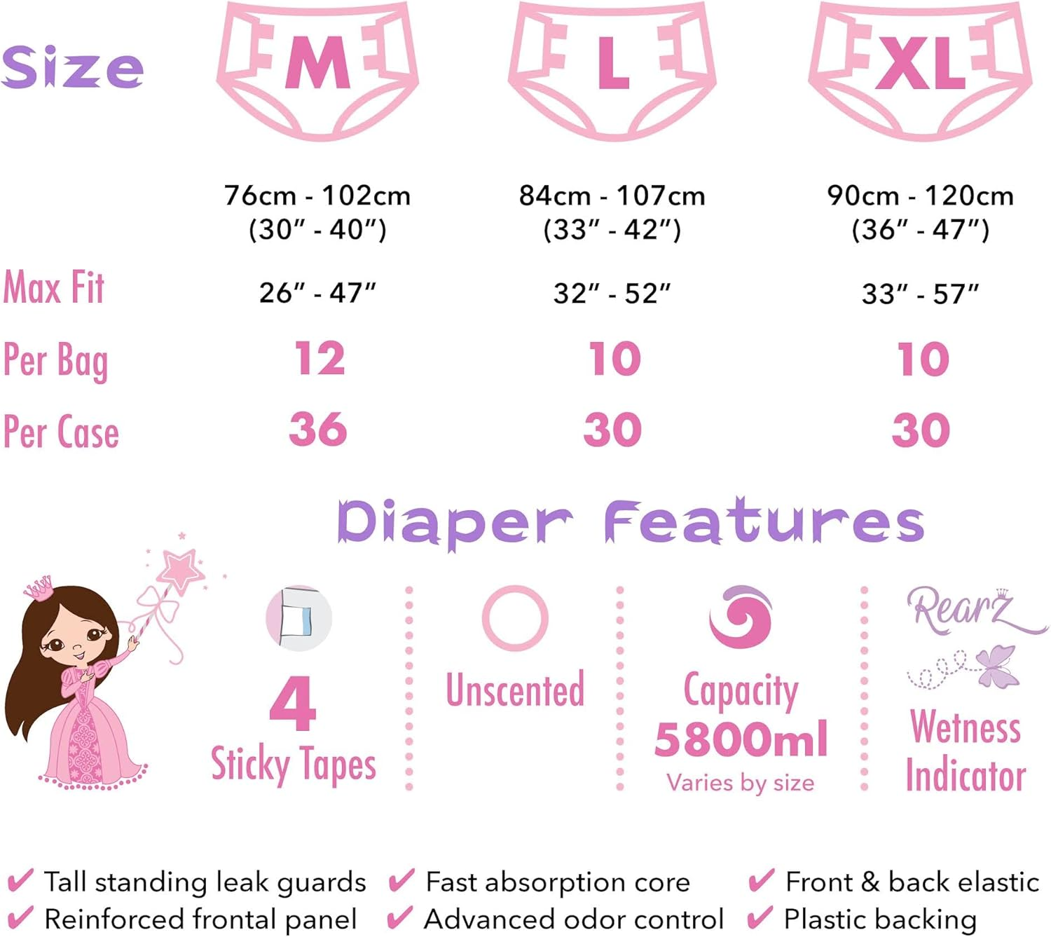 Rearz - Princess Pink - Overnight Adult Diapers (Sample - 2 Pack) (Medium) image number 3