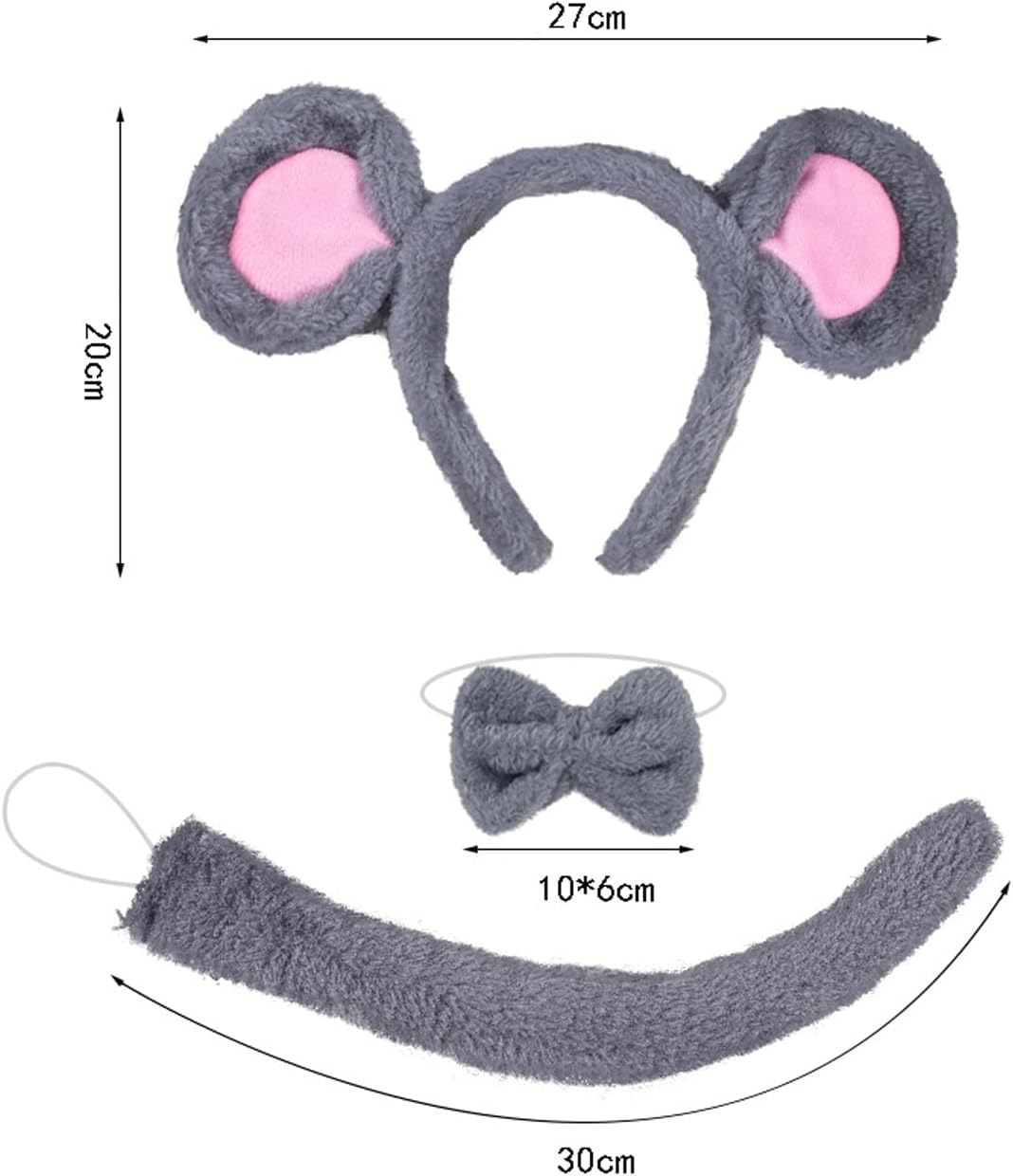 3 PCS Children'S Mouse Costume Set Includes Mouse Ears, Headband,Tail, Bow,Children'S Adult Animal Costume Accessories,Cosplay Party,Girl Role Playing Accessories Set (Mouse)