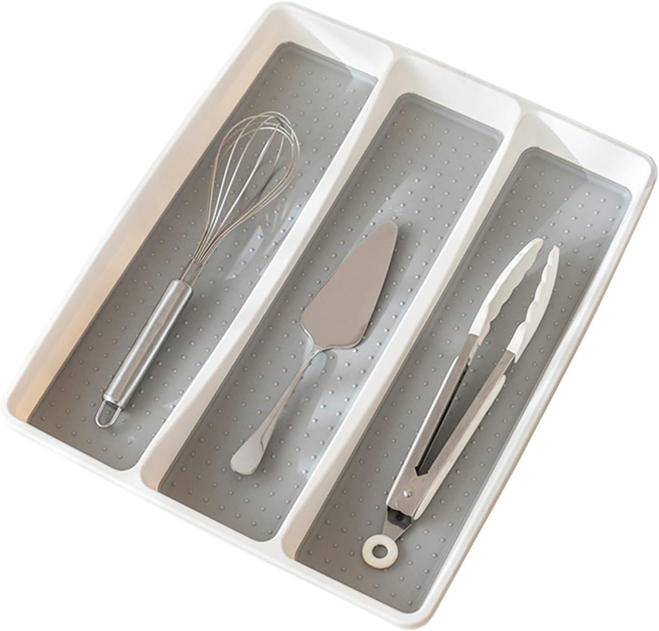 Compact Small Cutlery Tray Organiser, Utensil Holder for Drawers, Kitchen Silverware Drawer Organizer Divider for Spoons Forks & Short Knives, White Green