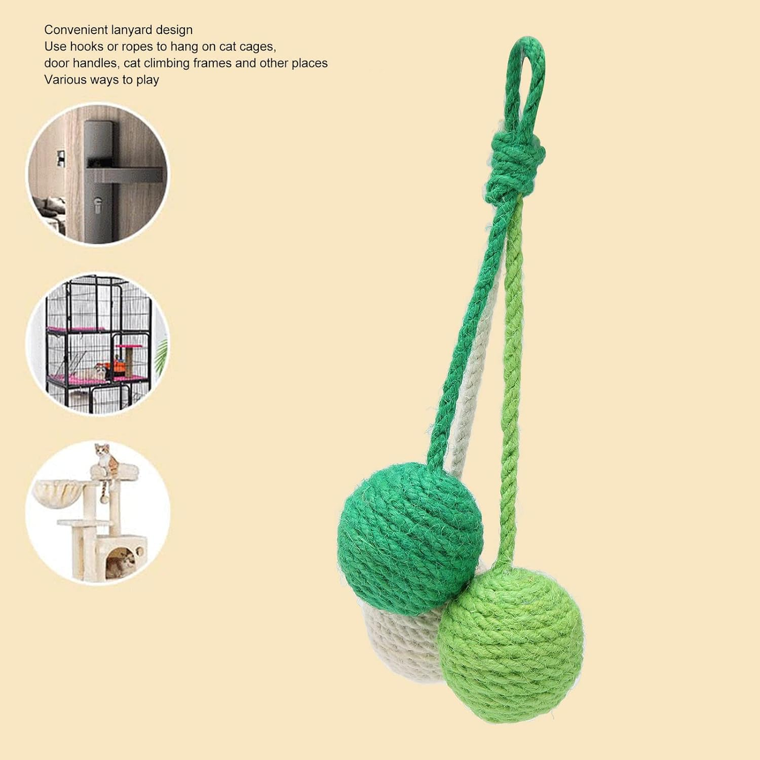 Cat Yarn Balls, Comfortable Grinding Claws Bite Resistant Interactive Chewing Cat Rattle Ball, Perfect Interactive Toy for Cats Kittens (Green, Cyan, White) image number 2