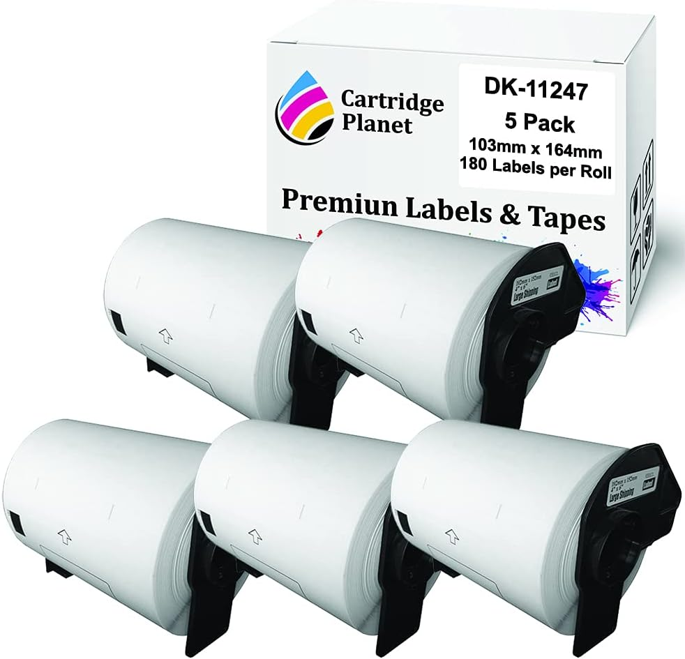 Cartridge Planet 5 Pack Compatible Label Roll for Brother DK-11247 DK11247 103Mm X 164Mm 180 Labels per Roll for Brother QL1050 QL1050N QL1060N QL1100 QL1110NWB Label Printer