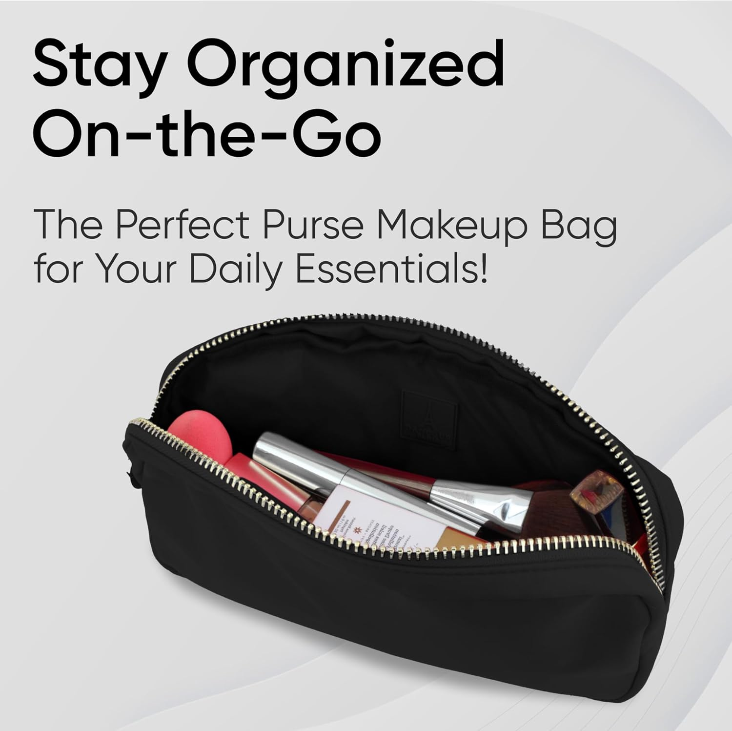 DANCOUR Nylon Makeup Bags for Women Large Preppy Travel Toiletry Pouch Cosmetic Bag Makeup Organizer, Black, Small, Small image number 2