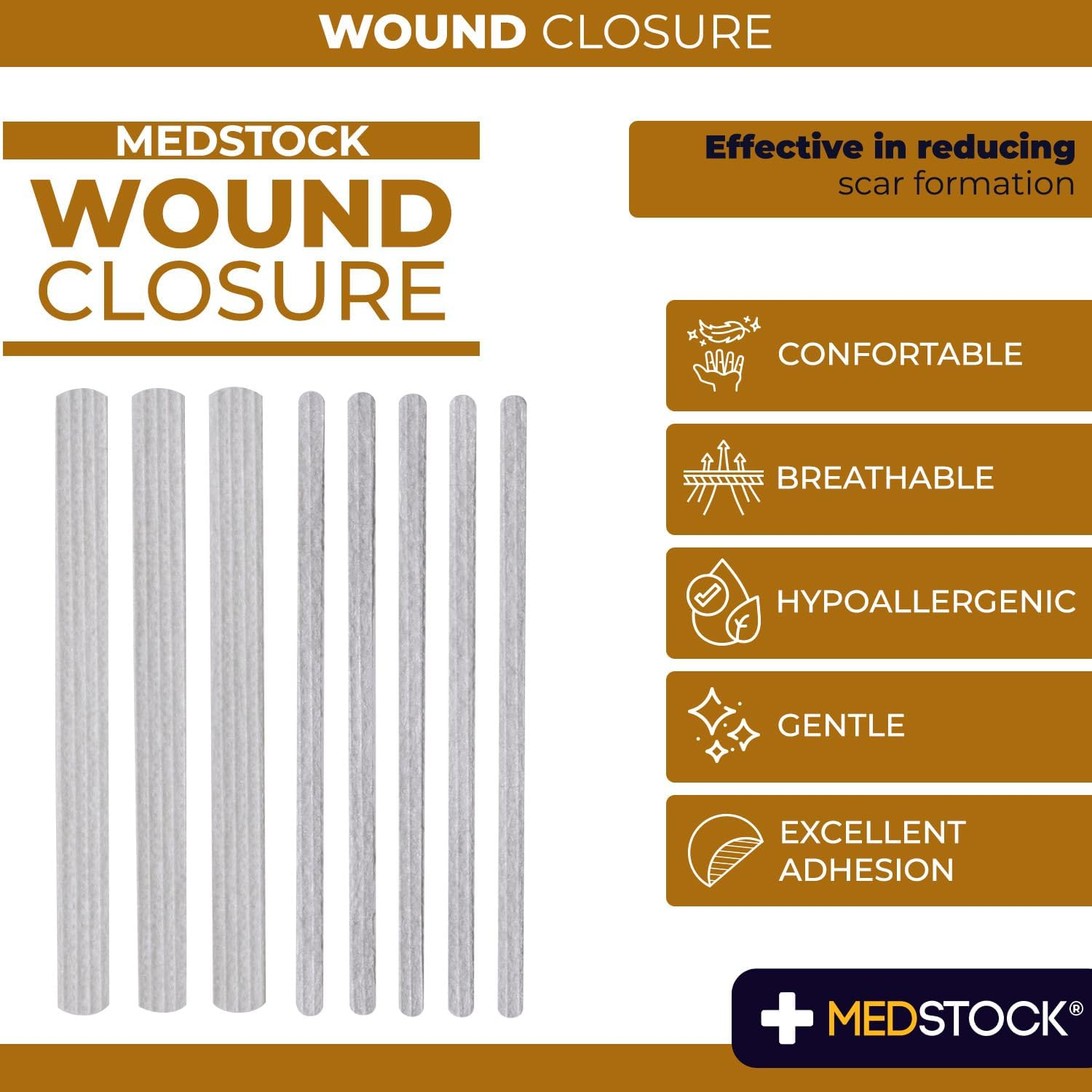 MEDSTOCK Wound Closure Strip, 3MM X 75MM, 50 Count, Wound Closure Aid, Wound Care, Medical Acrylic Adhesive, Non-Invasive, Premium Non-Woven Fabric, Scar Reduction Support, Fast Wound Healing image number 2