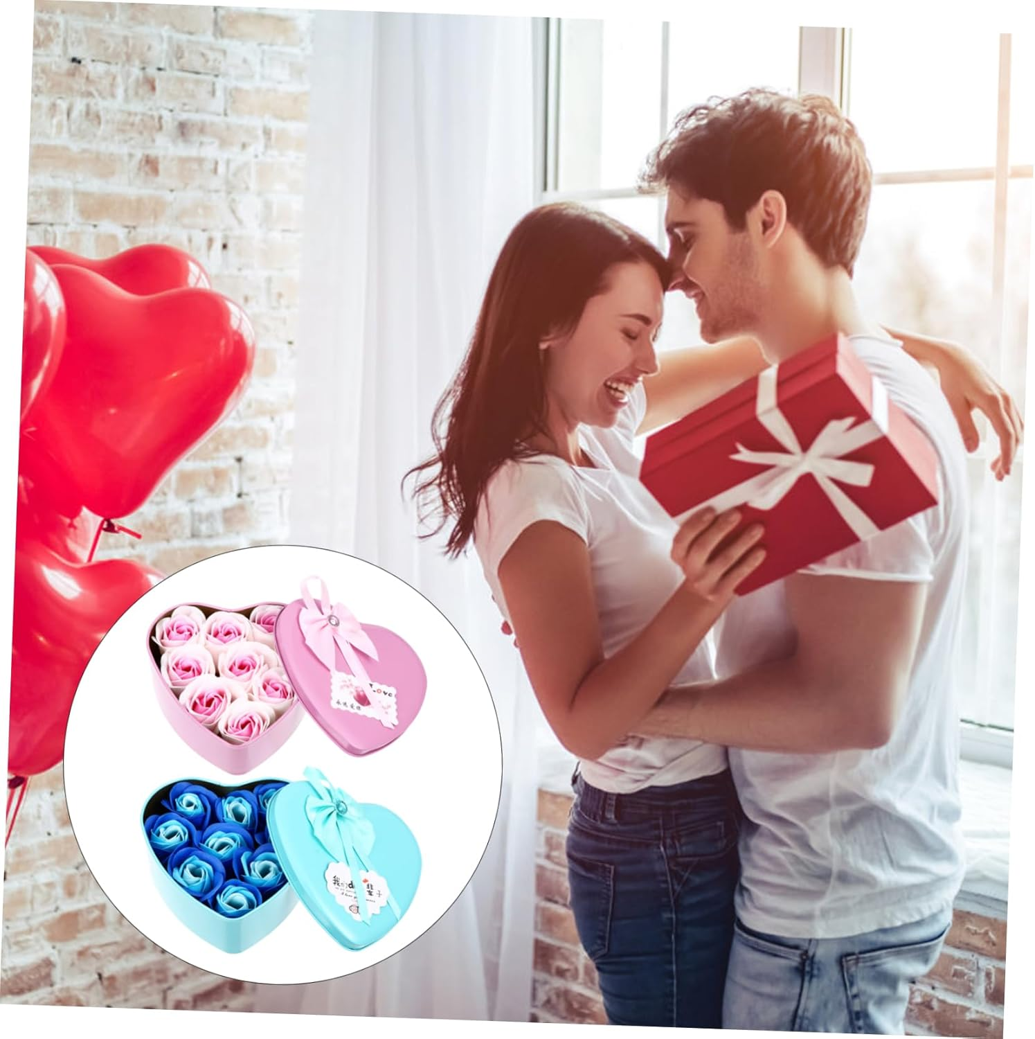 MERRYHAPY 2Pcs Heart-Shaped Soap Flower Box Floral Scented Soap for Special Occasions image number 2