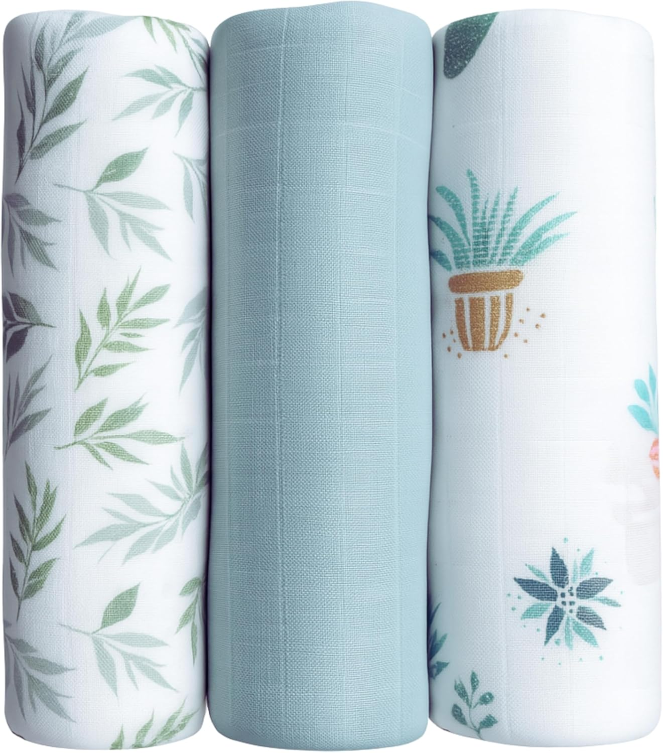 Muslin Baby Swaddle Blanket/Wrap Set &ndash; 70% Bamboo & 30% Cotton &ndash; Soft, Lightweight, Breathable &ndash; Oeko-Tex Certified &ndash; 3-Pack &ndash; 120X110 Cm (Garden Whisper) image number 4