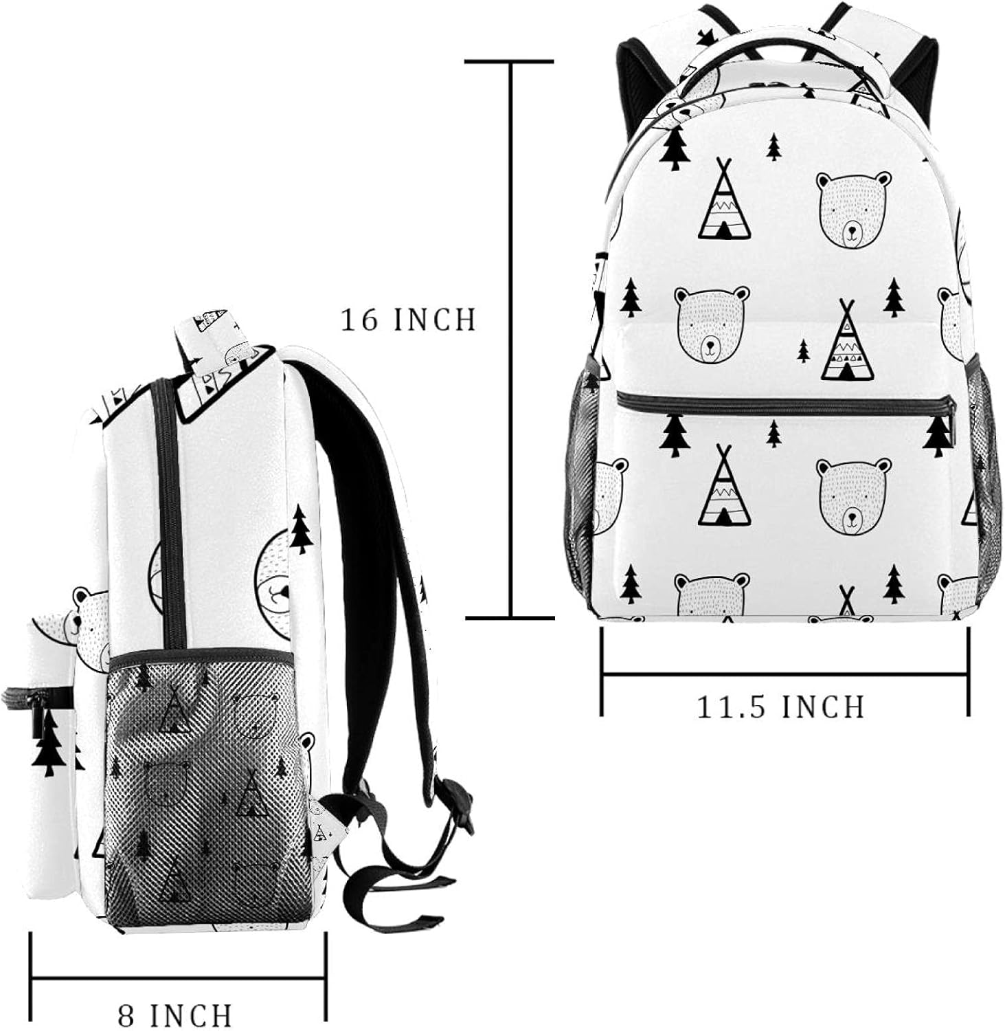 Bear Head Pattern Backpack Students Shoulder Bags Travel Bag College School Tote Backpacks image number 4