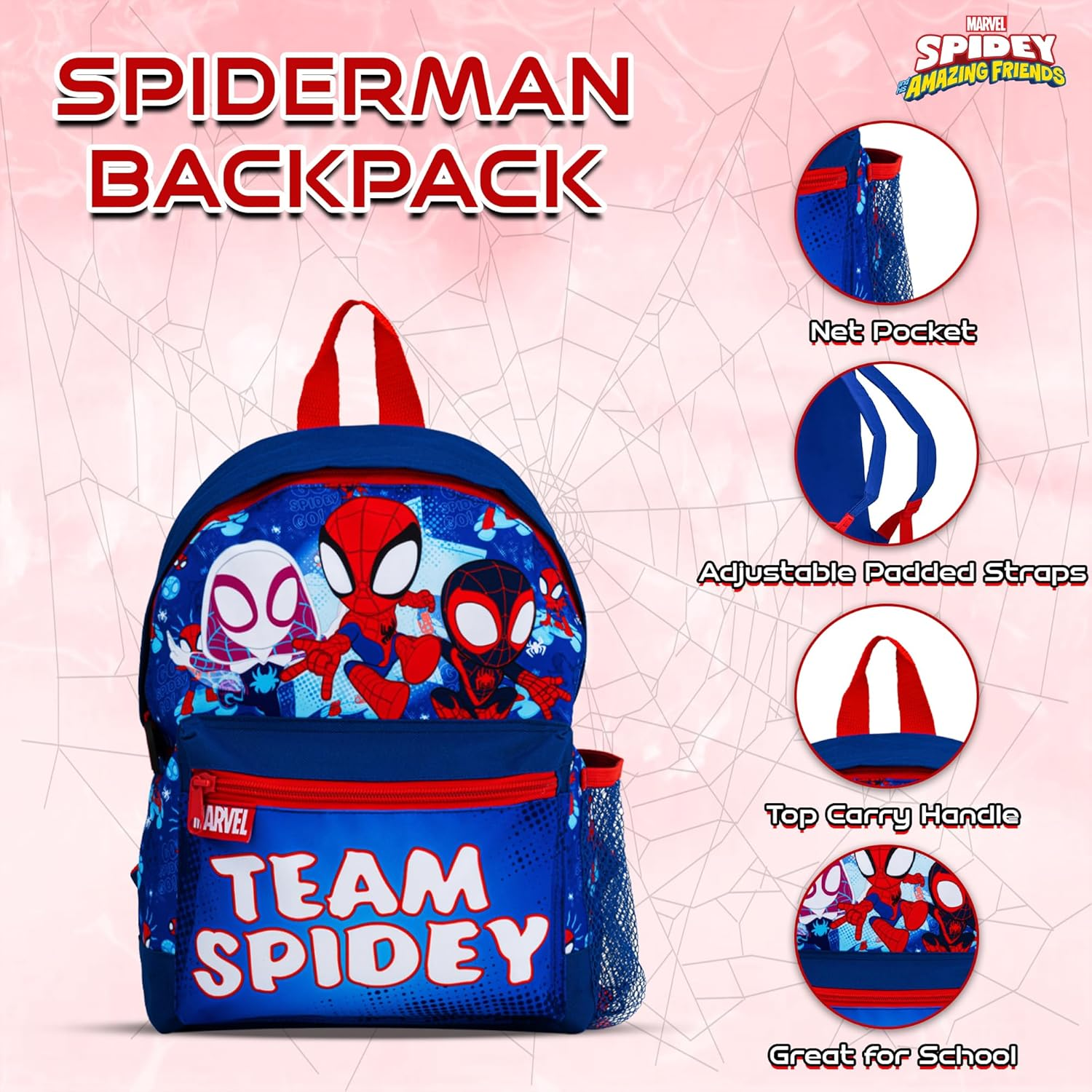 Marvel Spidey & His Amazing Friends Backpack 4 Piece School Set | Includes Backpack, Lunch Box, Water Bottle, and Pencil Case | Boys Back to School Essentials | Kangaroo Pocket & Mesh Side Pocket image number 1