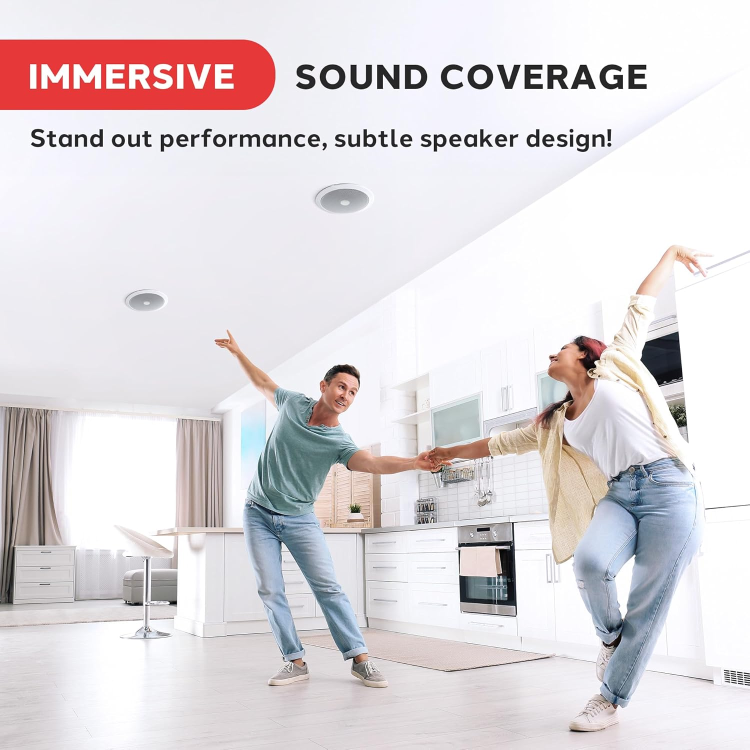 Pyle 8&rdquo; Ceiling Wall Mount-Pair of 2-Way Midbass Woofer Speaker Directable 1&rdquo; Titanium Dome Tweeter Flush Design W/ 55Hz-22Khz Frequency Response & 300 Watts Peak Easy Installation