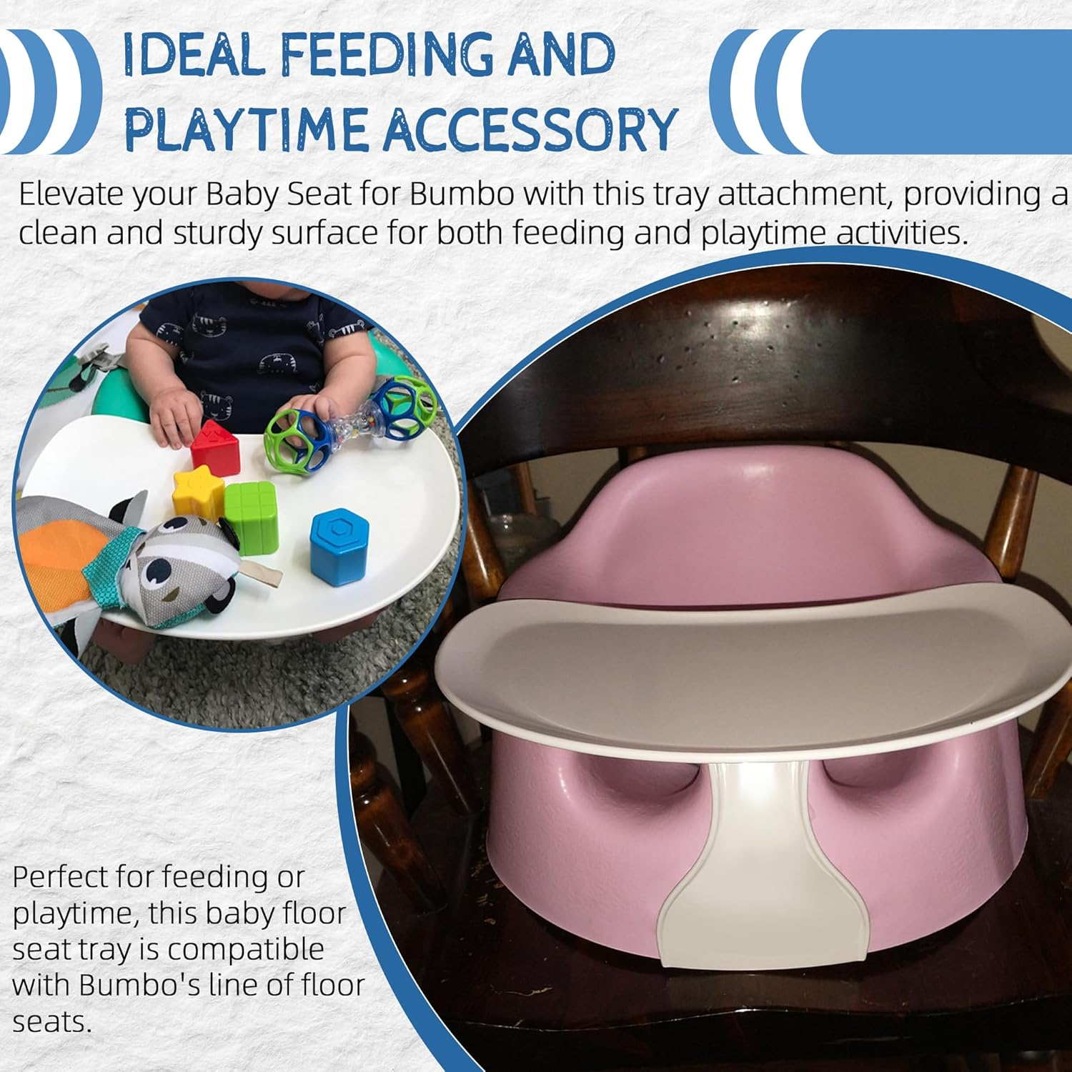 Luqibabe Baby Feeding Tray Compatible with Bumbo Floor Seat Tray Attachment Only Booster Seat Tray for Bumbo Seat Baby Infant Toddler Floor Seat Eating Tray for Boys and Girls 3 to 12 Months - White image number 4
