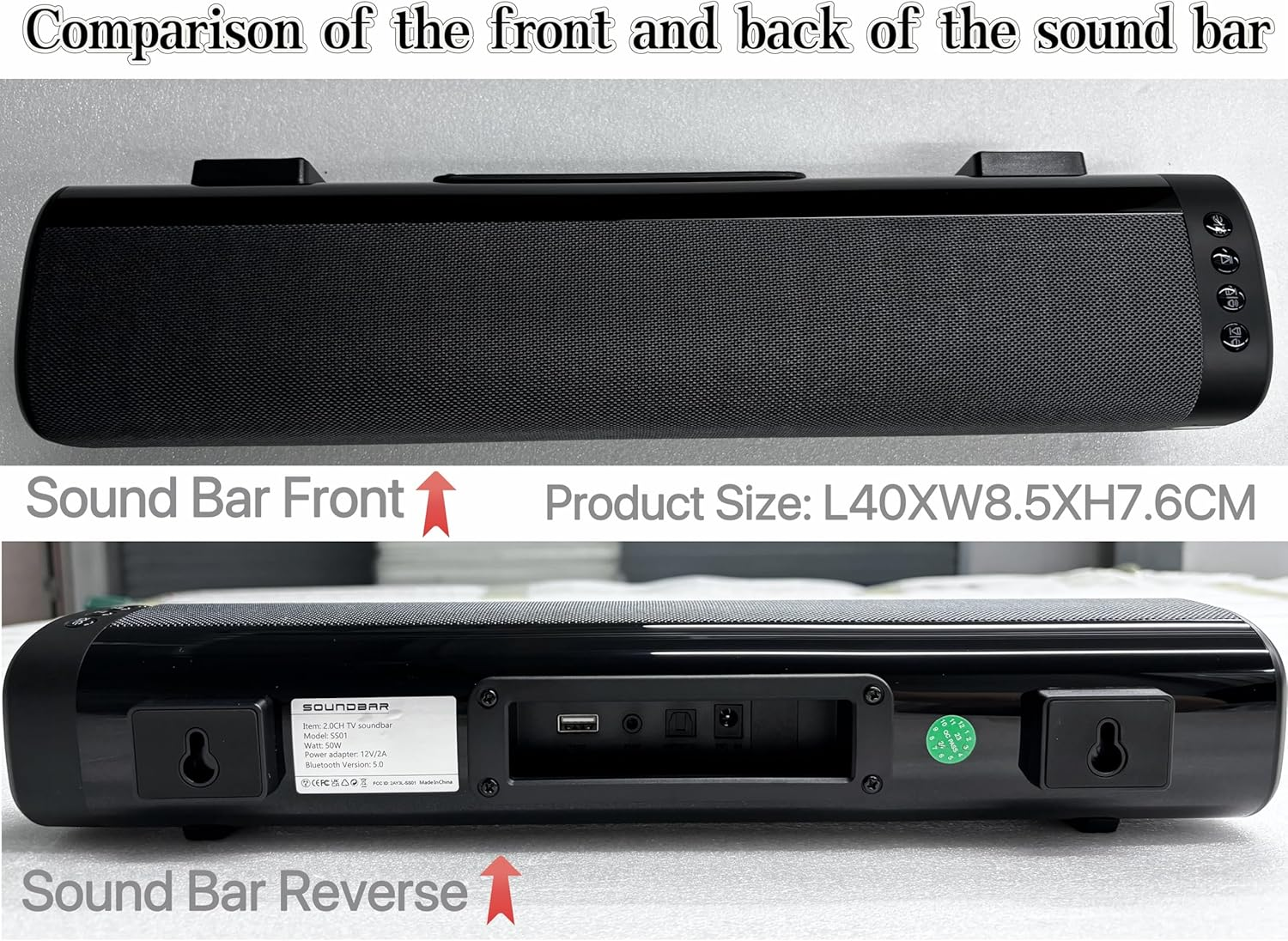 TV Sound Bar,Mini Soundbar, Bluetooth 5.0 Bar Speaker 50W 16'' Compact TV Speaker with Built-In Dsp,With Arc/Optical/Aux Connection,3 Equalization Modes,Home Theater 3D Surround Sound