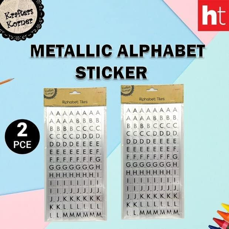 [2PK] Krafters Korner Metallic Alphabet Stickers for DIY Scrapbook Birthday Card Craft Lettering - 15X25Cm (Silver) image number 1
