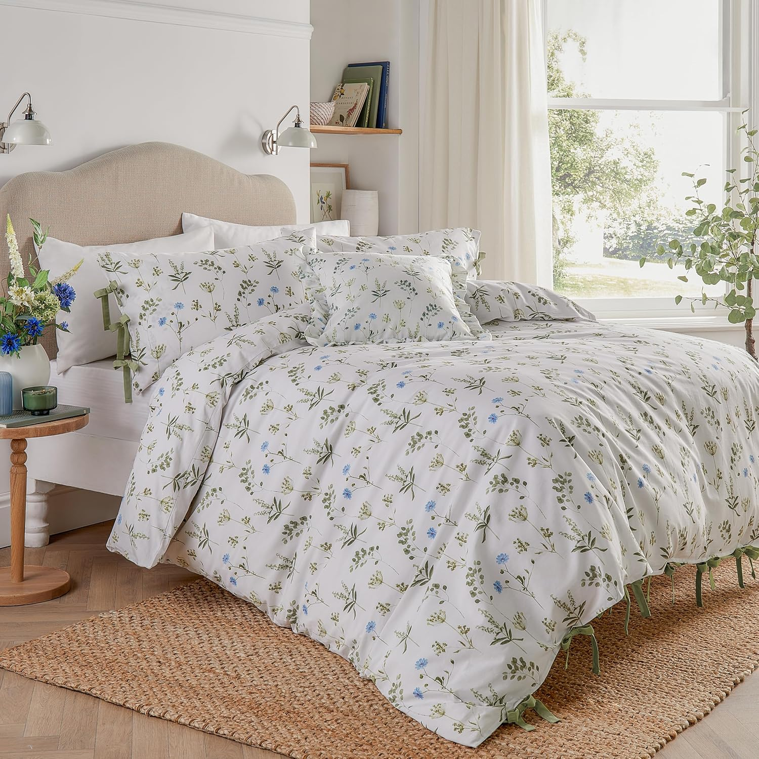 Wylder Nature Hannah Duvet Cover Set &ndash; 100% Tumbled Cotton Floral Bedding with Bow Closures (Pink - Double) image number 4