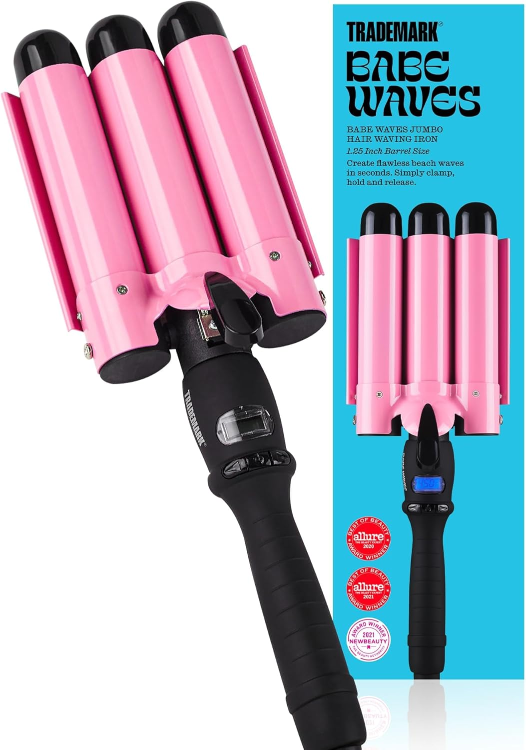 Trademark Beauty Three Barrel Hair Waver, Curling Iron, 1.25 Inch, Beach Waves, Adjustable Temperature Hair Curler, Babe Waves Jumbo - Pink image number 7