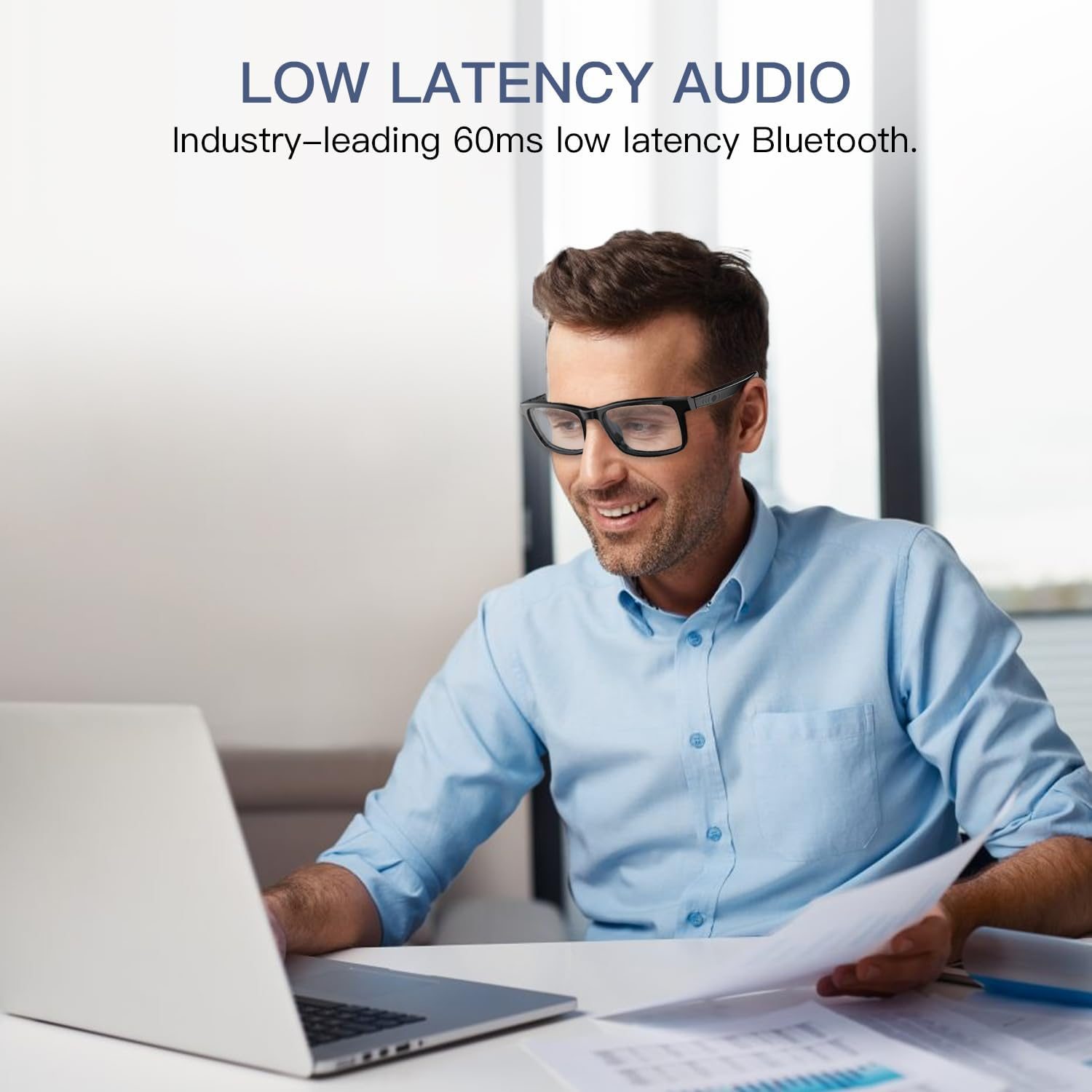 Smart Glasses, Anti-Blue Light Bluetooth Eyewear Built-In Mic. and Speakers, Open Ear Music and Hands-Free Calls, Touch and Voice Assistant Compatibility, 100H Long Battery Standby Time image number 5