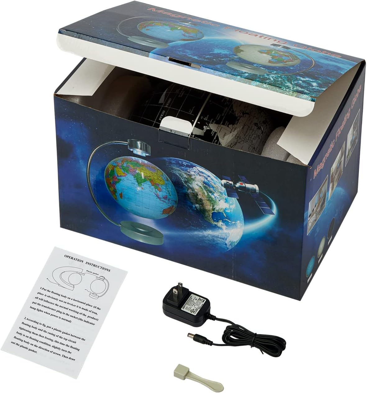 NHSUNRAY Magnetic Levitating Globe, Large 8Inch Floating Globe with LED Lights, Magnetic Globe Display, Indoor Accents, Study Room Decor, Modern Decorative Ornament (Black) - Black image number 2