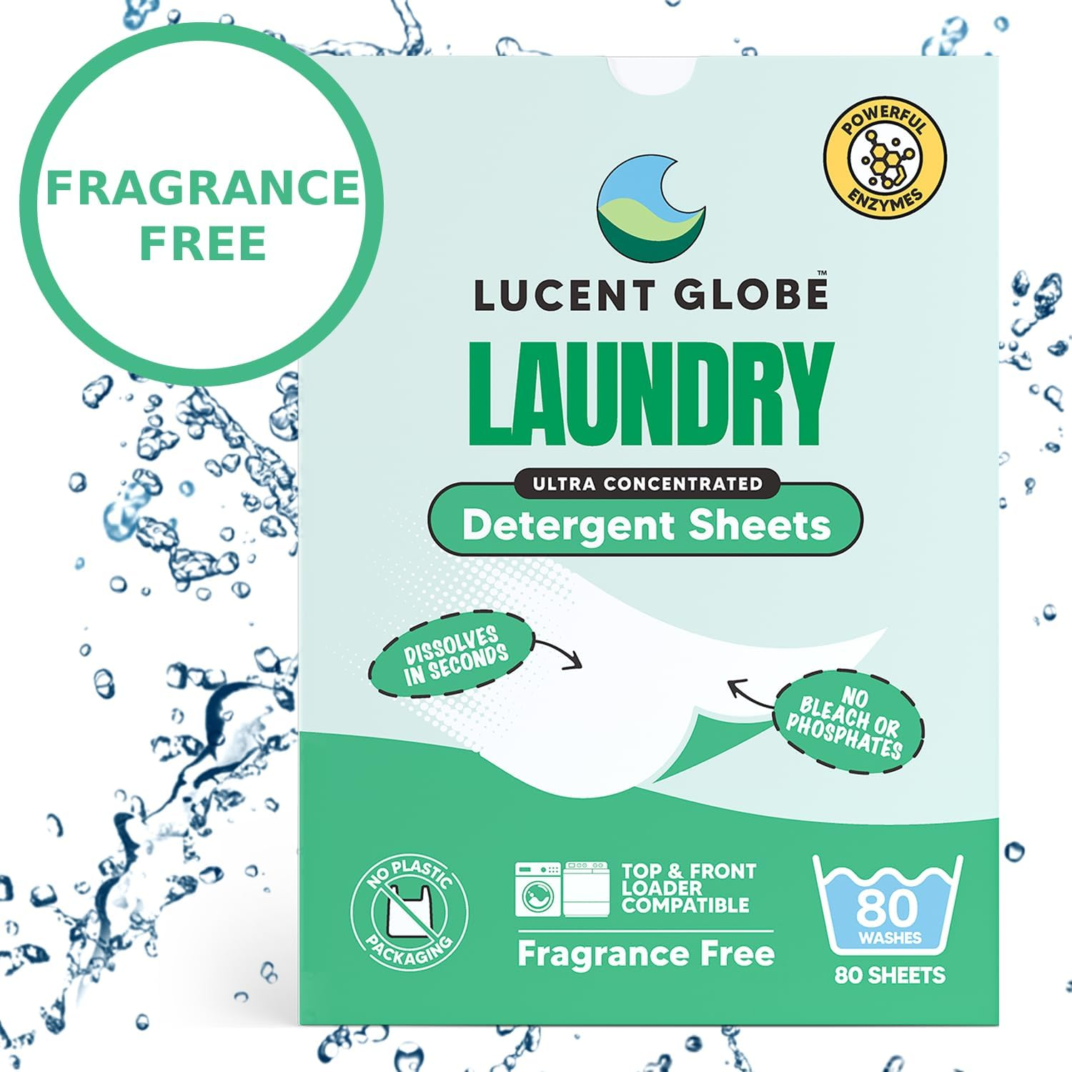 Lucent Globe Sensitive Laundry Detergent Sheets, Plant-Based, Biodegradable, Plastic Free Packaging. (4 Pack of 320 Washes, Fragrance Free) image number 3