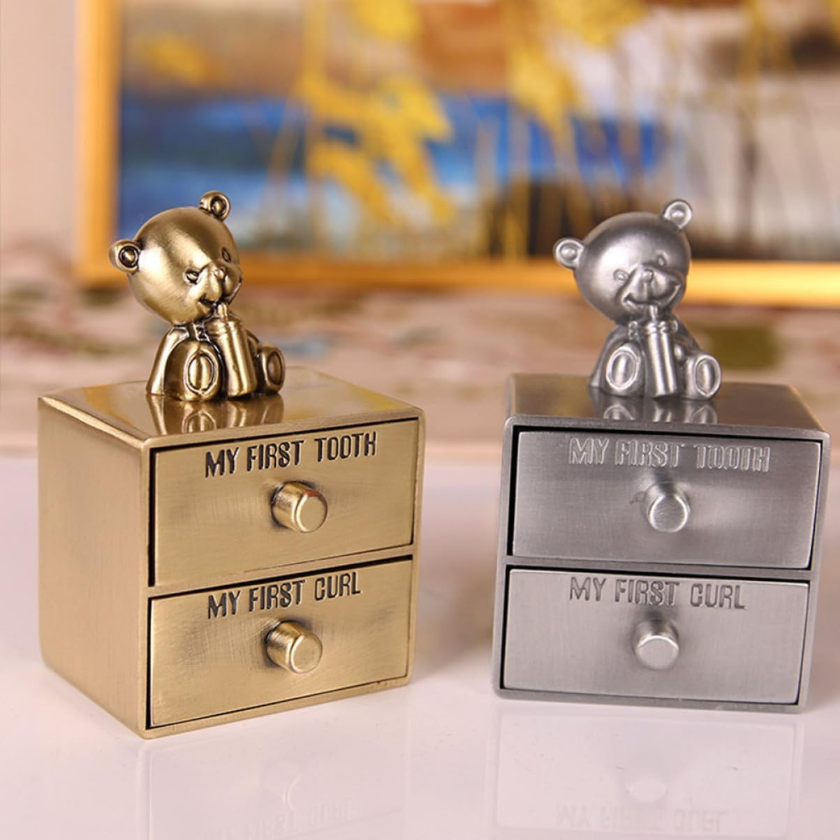 Hohopeti 2Pcs Teeth Box Metal Tooth Holder Keepsake Box Boy Girl Tabletop Display Storage Container
