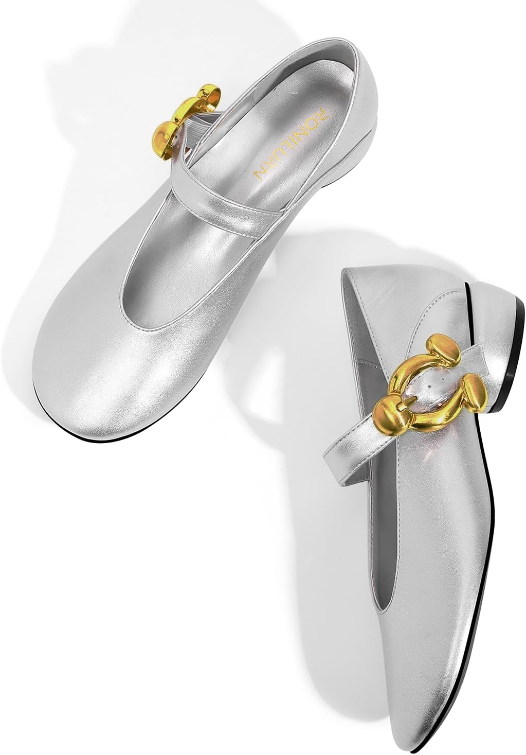 RONILURN Women Mary Jane Shoes Pumps Chunky Comfortable Low Heels Closed round Toe Dress Work Wedding Shoes