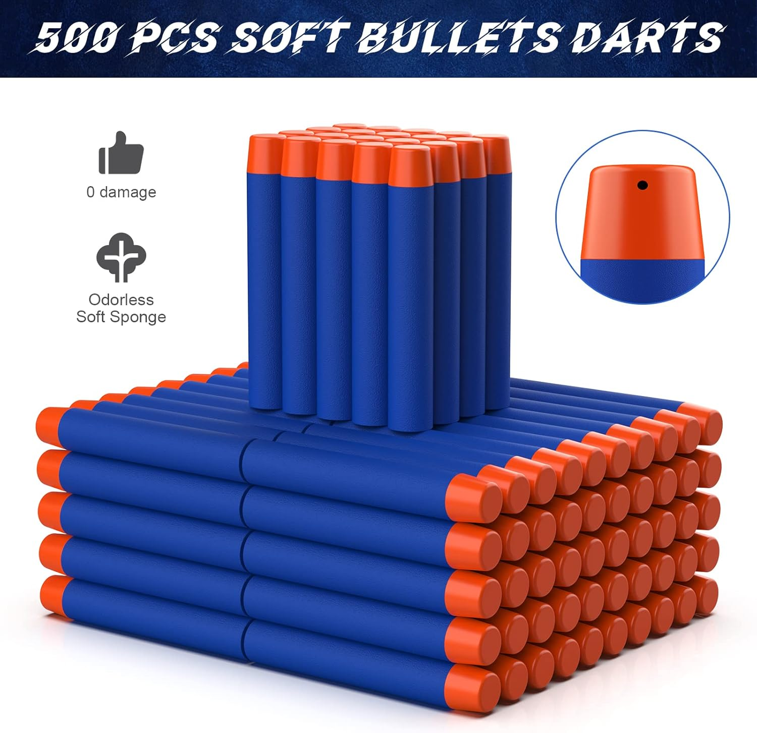 Tudaymol Nerf Bullets 500 Official Dart for Nerf N-Elite Series Guns Darts Gun Refill Bullets Ammo Packs image number 2