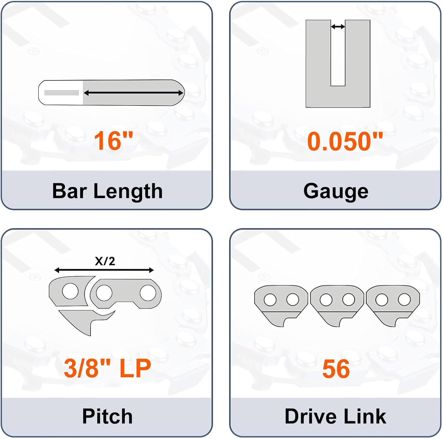 NEO-TEC 16 Inch Chainsaw Chain 3 Pack - S56 - .050" Gauge, 3/8" Low Profile Pitch, 56 Drive Links Compatible with Echo, Shindaiwa, Craftsman, Poulan, Ryobi, Greenworks and More image number 2