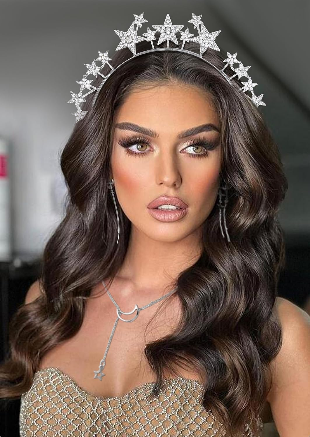 Jevenis Stars Headband Goddess Crown Halo Crown Headpiece Stars Accessories image number 2
