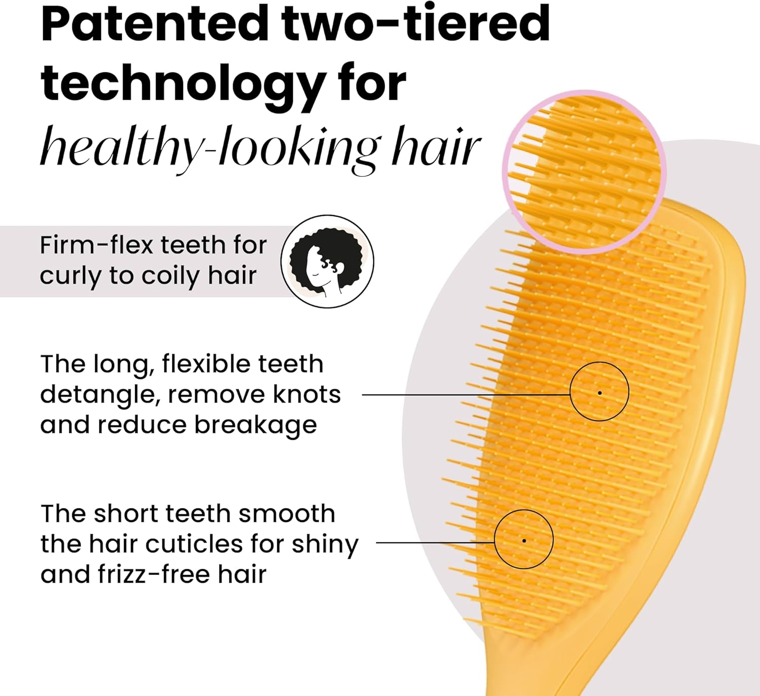 Tangle Teezer Ultimate Detangler Large Brush for Natural Curls - for Defined Curls and Afro 3C-4C Less Frizz - Double Bristle Detangling Brush - Daffodil Yellow image number 6