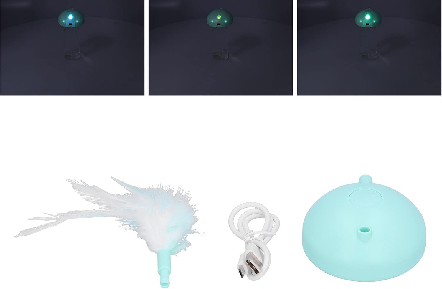 USB Charged Electric Teaser Sphere with Feather,Engaging Cat Play Turntable with Interactive Flash and Movement Perfect for Indoor Cats and Kittens image number 1