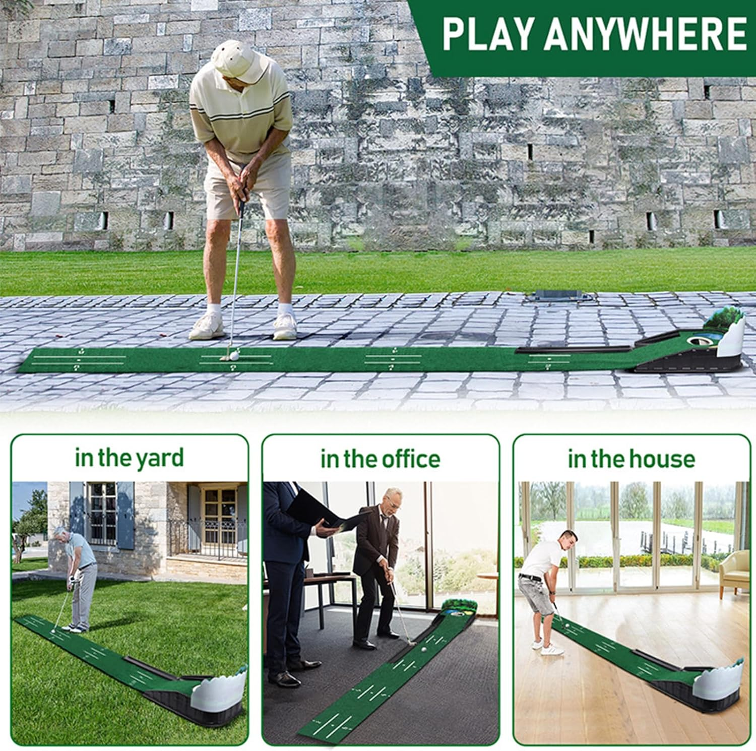 Golf Putting Mat Set with Return Track Indoor & Outdoor image number 3