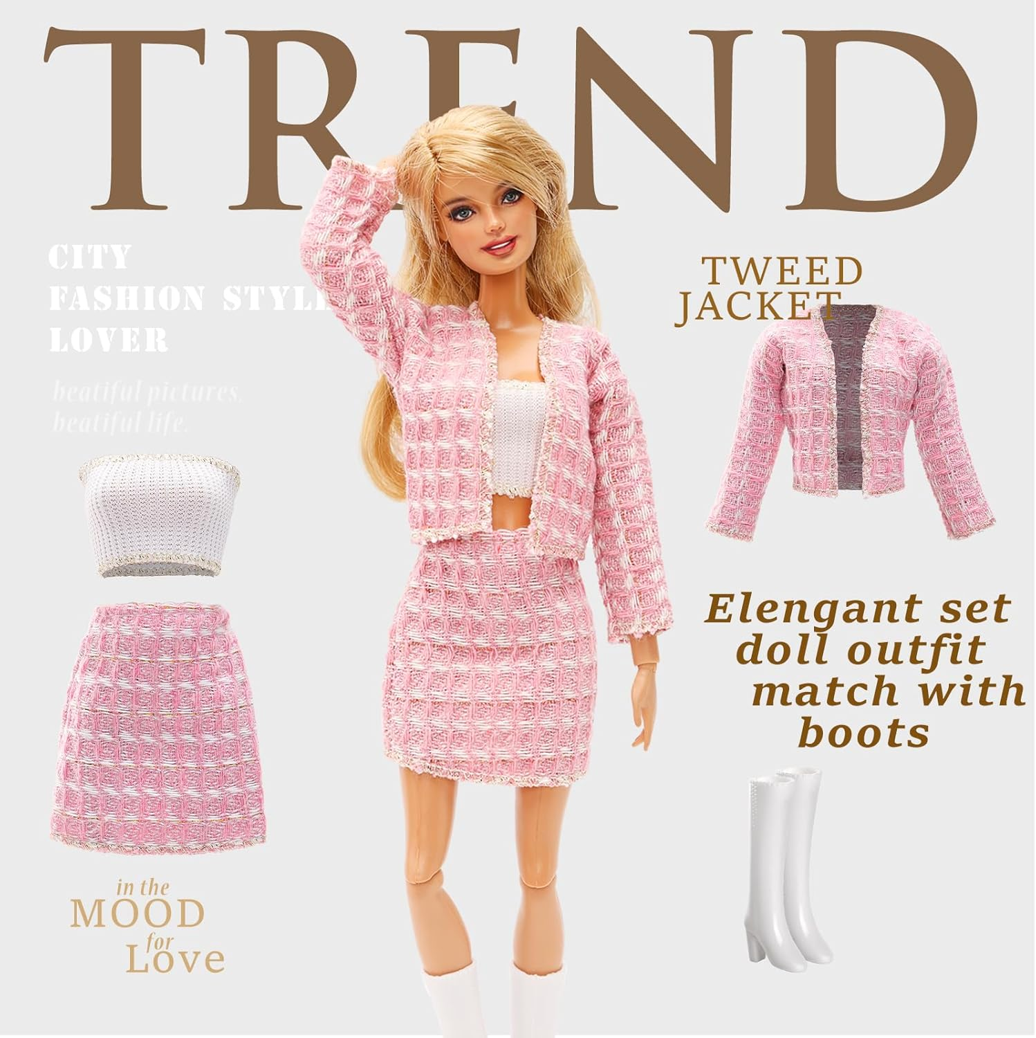 6 Set Doll Clothes Include Chic Suits Party Gown Sequin Outfit Stylish Dress with 6 Pairs of Shoes 3 Accessories for Storytelling Girl Dolls Clothing Set for 11.5 Inch Girl Dolls Fashion Pack image number 1