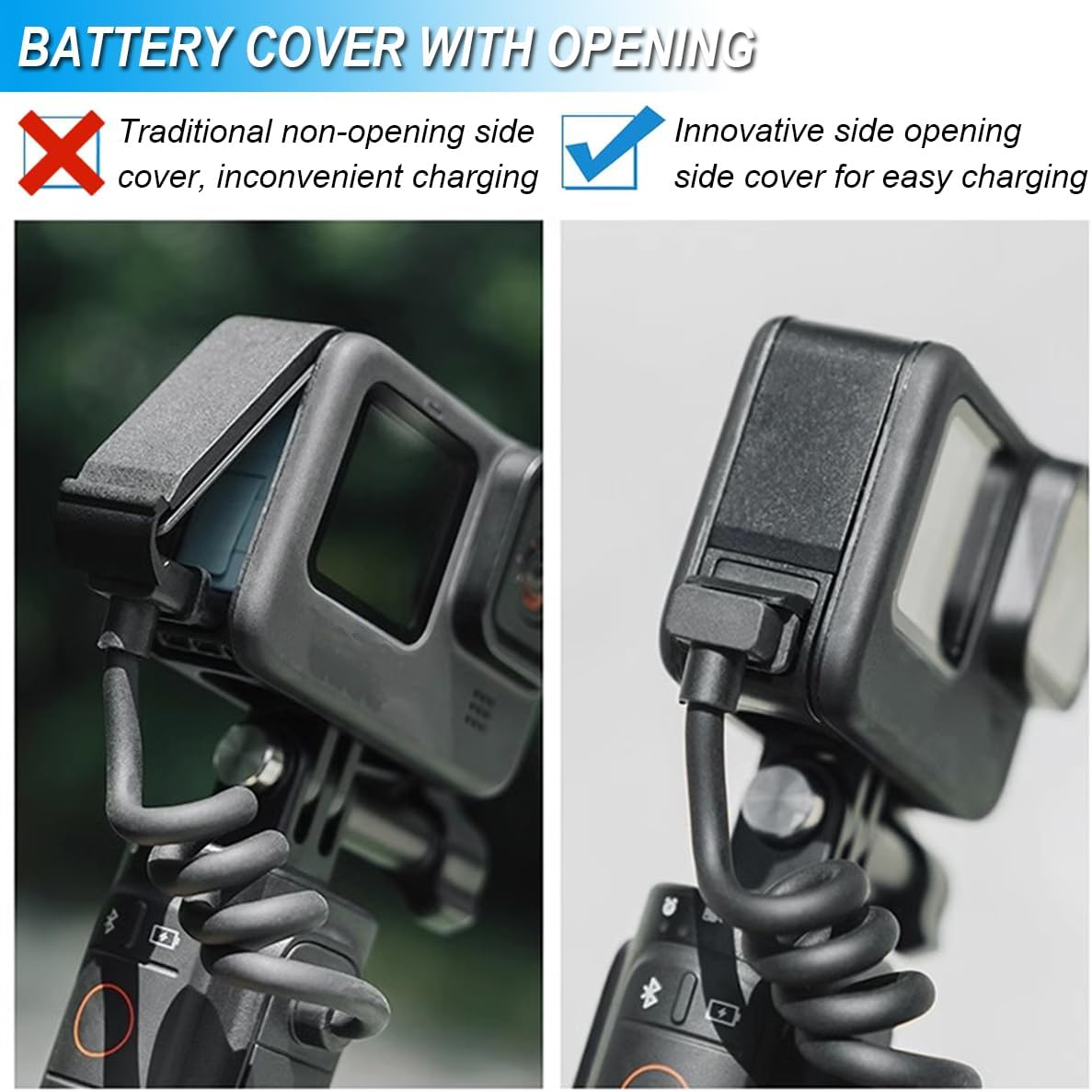 ZHUROUPU 2Pcs Side Door Cover Replacement for Gopro Hero 9 10 11 12 Black, Battery Side Opening Housing Replacement, Dust Protection USB Type-C Charging Port Battery Cover with Lens Cap Cover image number 1