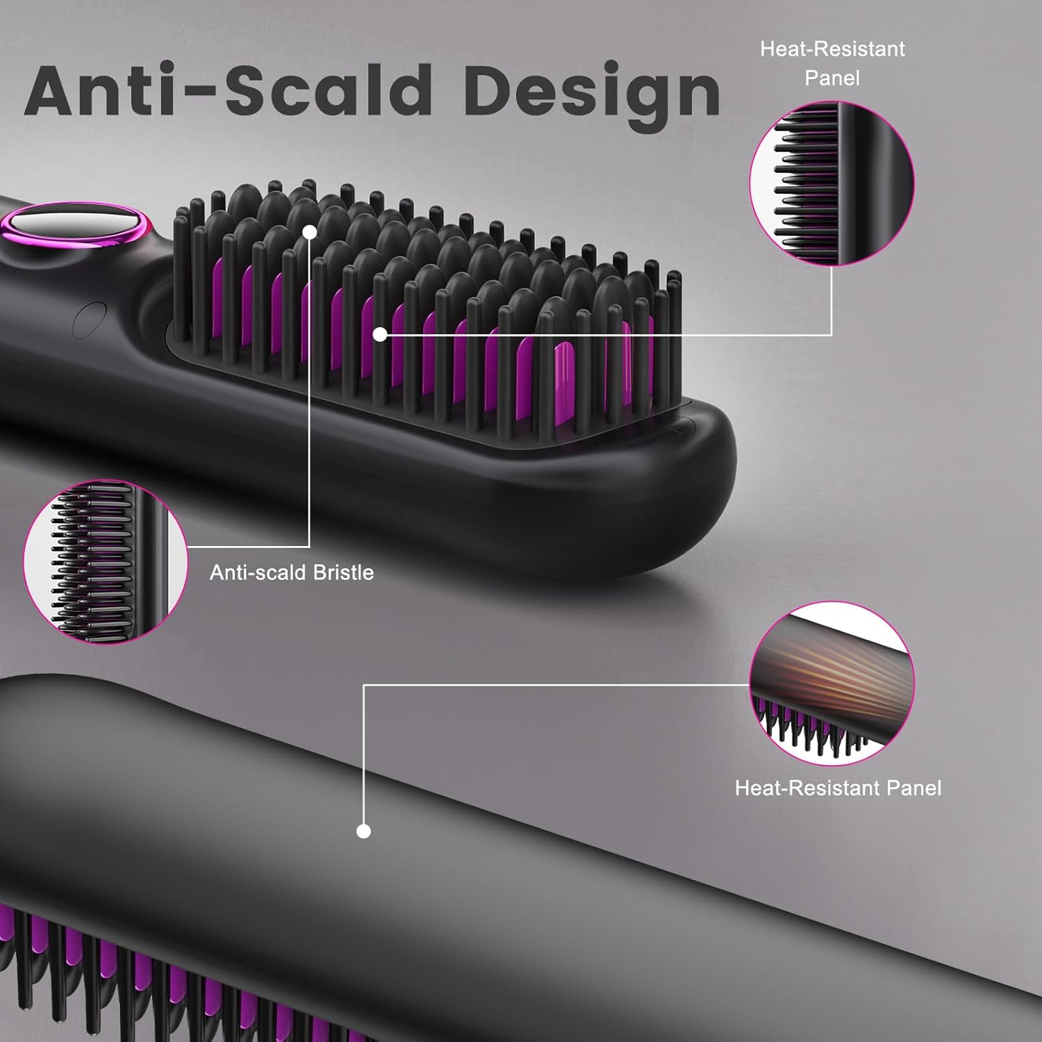 Biupky Cordless Hair Straightener Brush, Portable Hair Straightener Comb with 50 Million Negative Ion and Protein, Type-C Rechargeable Travel Hair Straightener with 9 Temp Settings & Led Display image number 1