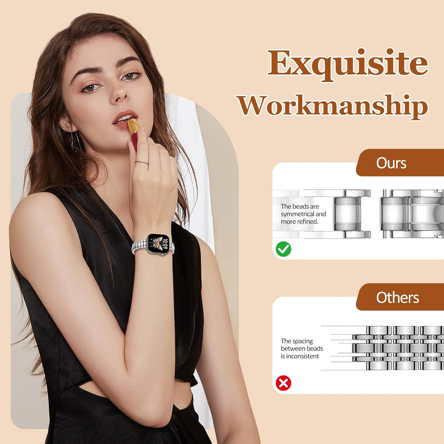 Thin Metal Band Compatible with Apple Watch Band for Women 40Mm 44Mm 42Mm 41Mm 45Mm 46Mm 38Mm,Slim Stainless Steel Bracelet Strap for Iphone Iwatch Bands Women SE/2 Series 10/9/8/7/6/5/4/3 image number 5