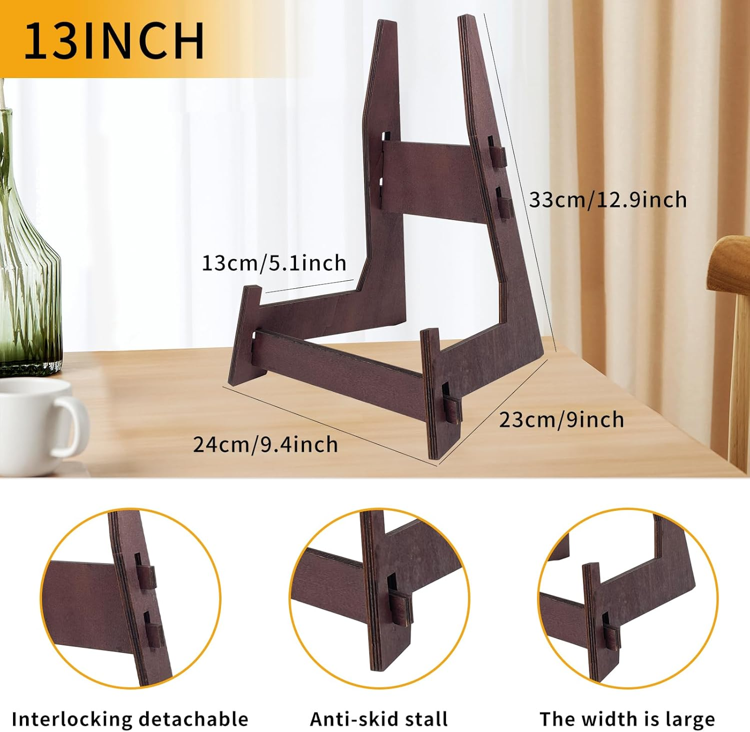 13 Inch Wooden Display Stand - Picture Frame, Easel, Book, Plate Holder (1PCS) image number 4