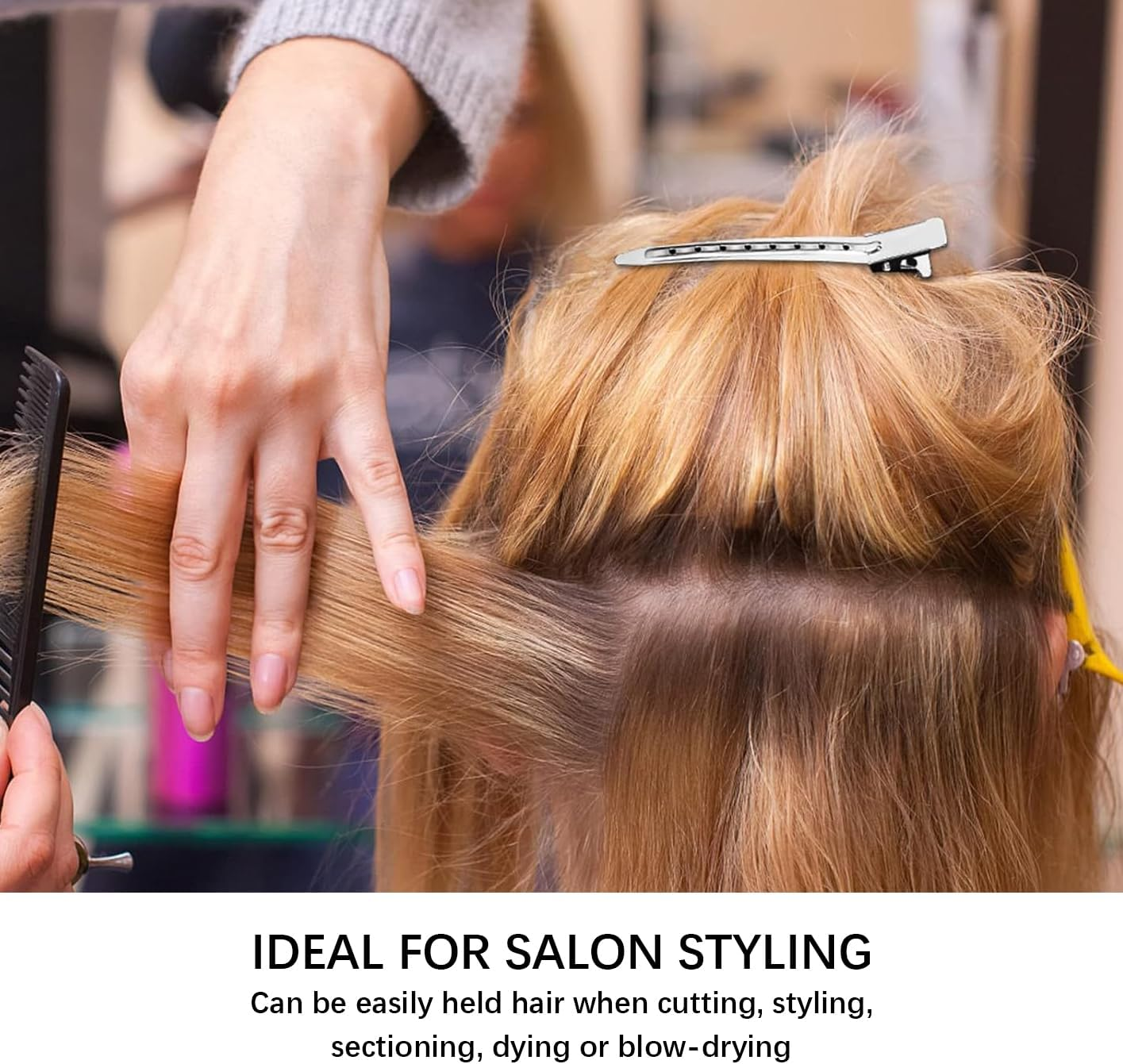 AYNKH 30 Pieces Duck Bill Hair Clips with Styling Comb, 1.8Inch/3.5Inch Silver Metal Rustproof Alligator Curl Clips with Holes for Hair Styling Coloring Sectioning Salon Hairdressing Accessories image number 4