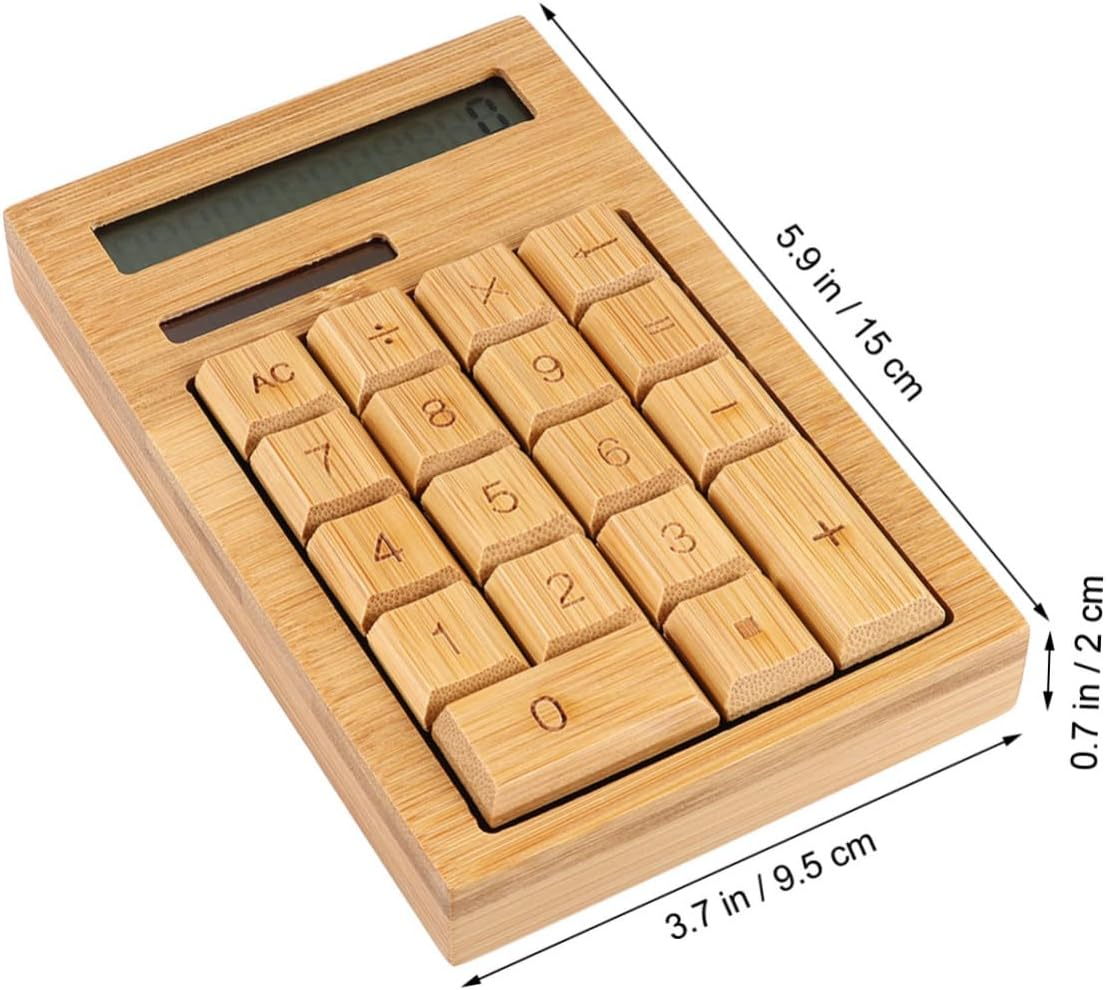 PLAFOPE Portable Bamboo Solar Calculator 18-Key Compact Electronic Calculator Right Angle Keys for Office, School, and Home Use