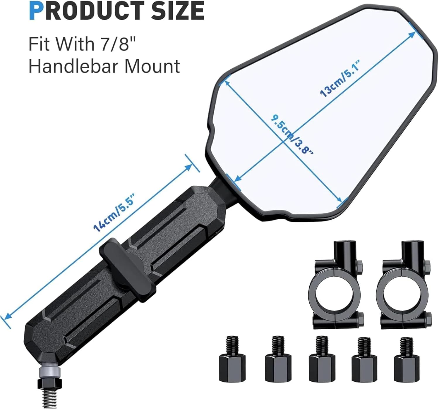 ALLWILLWELL Upgraded Heavy Duty Motorcycle Mirrors Large Lens Aluminum Bracket Shockproof Sturdy Suitable for ADV/ATV Models as Well as All Types of Motorcycles, Sports Cars and Bicycles. image number 5