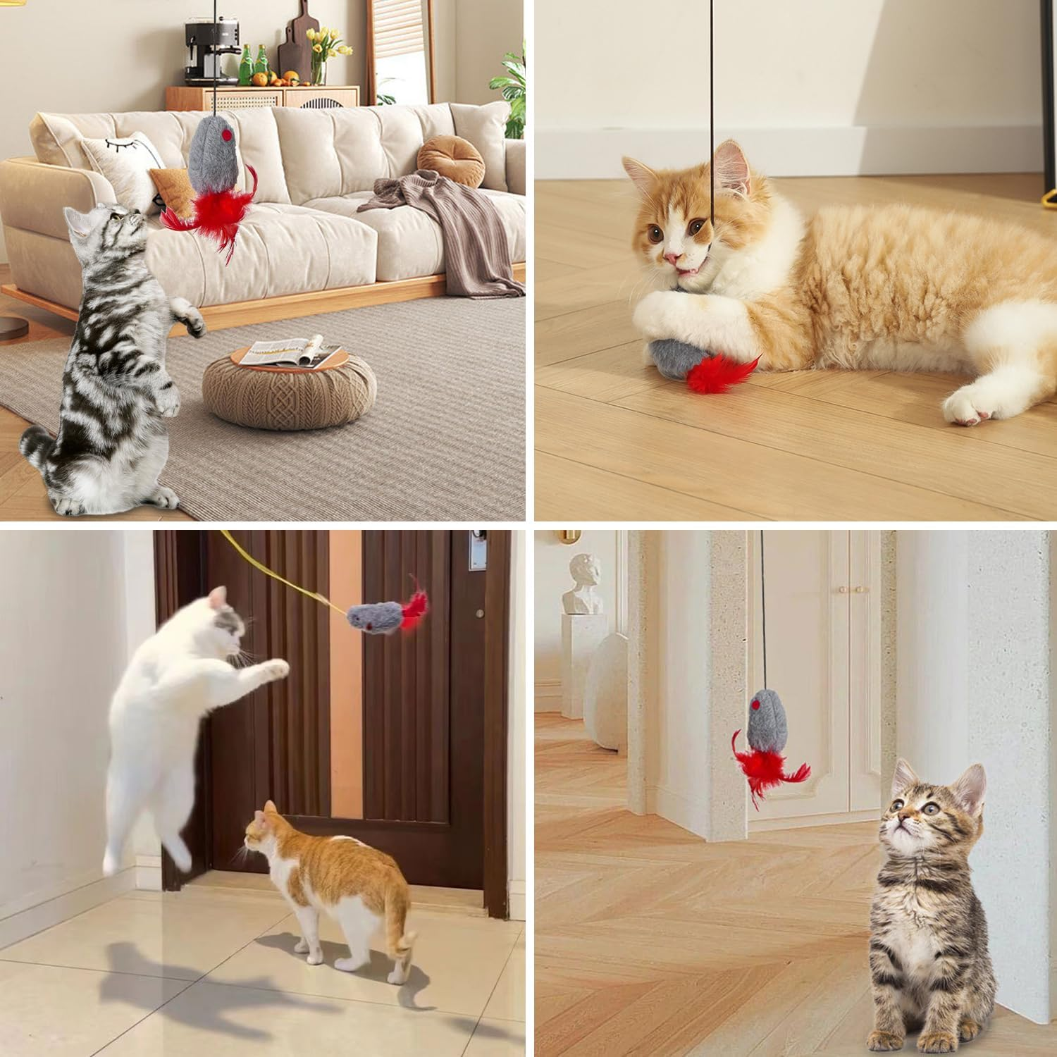 Pack of 3 Cat Toys Self-Employment Hanging Door Frame Elastic Mouse with Squeaky Sound, Interactive Dancer Cat Toy Mice for Cat Run and Boredom Interactive image number 3