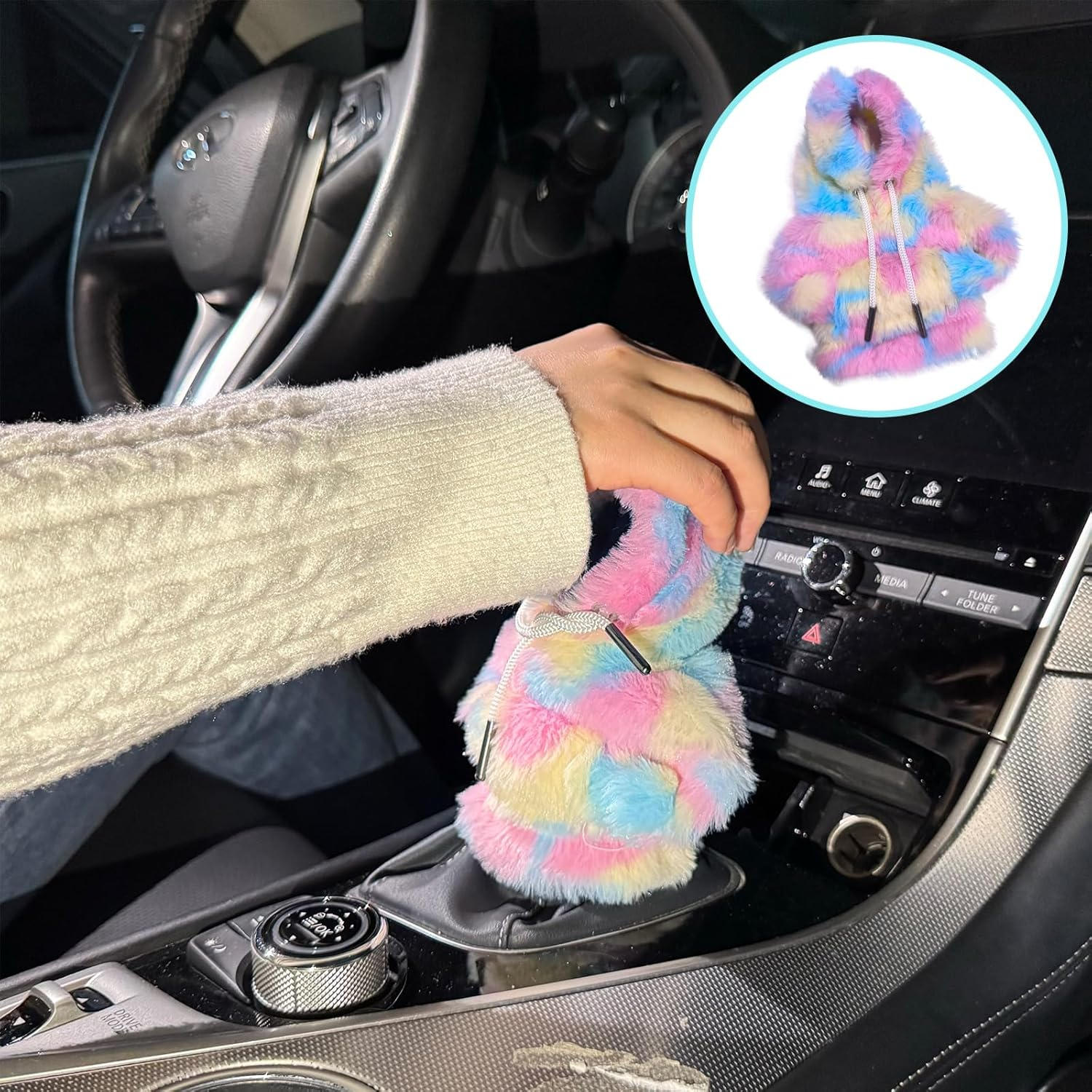 Universal Plush Hoodie Car Shift Knob Cover, Cozy Gear Shift Cover for Manual and Automatic Vehicles, Fun Car Interior Decor Accessories (Pink)
