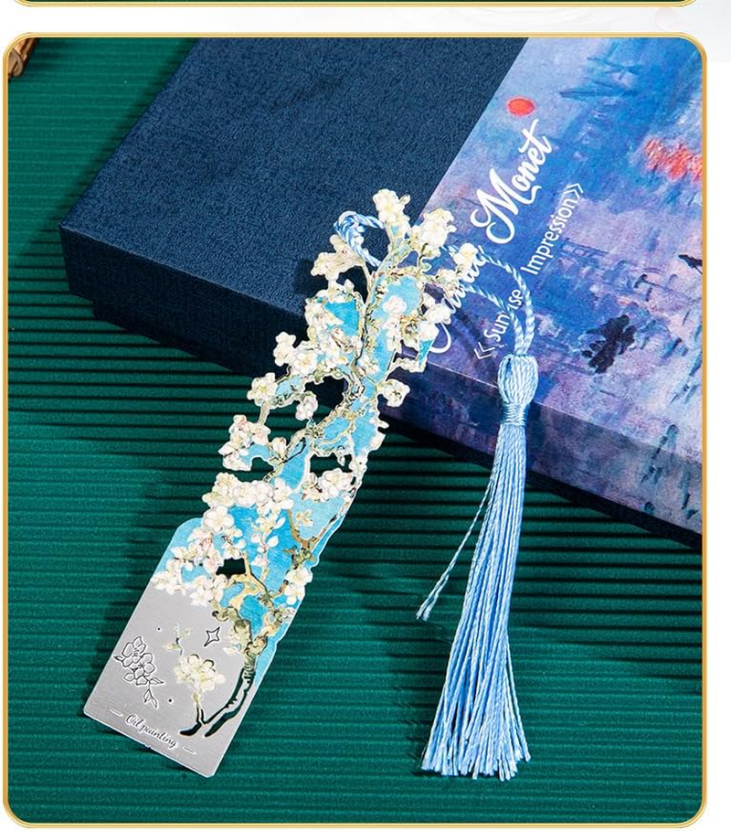 4 PCS Metal Bookmarks with Tassel for Reading Women, 4 Pretty and Beautiful Retro Floral Flower Oil Painting Design Book Page Markers for Reading image number 2