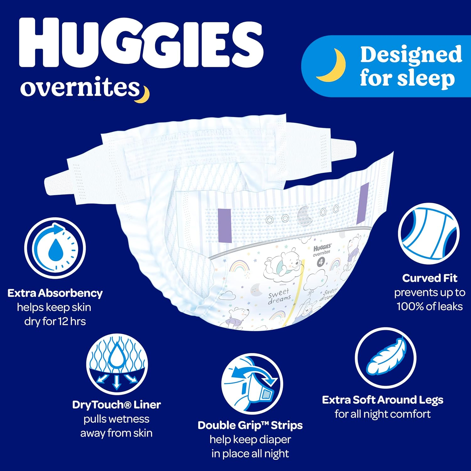Huggies Overnight Diapers Size 3 (16-28 Lbs), 58 Ct, Overnites Nighttime Baby Diapers